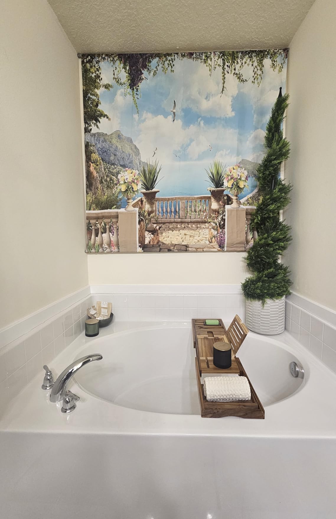 XcE Teak Bathtub Tray Expandable to 105cm with Solid Book Stand and Soap Tray, Teak - Customer Photo 1
