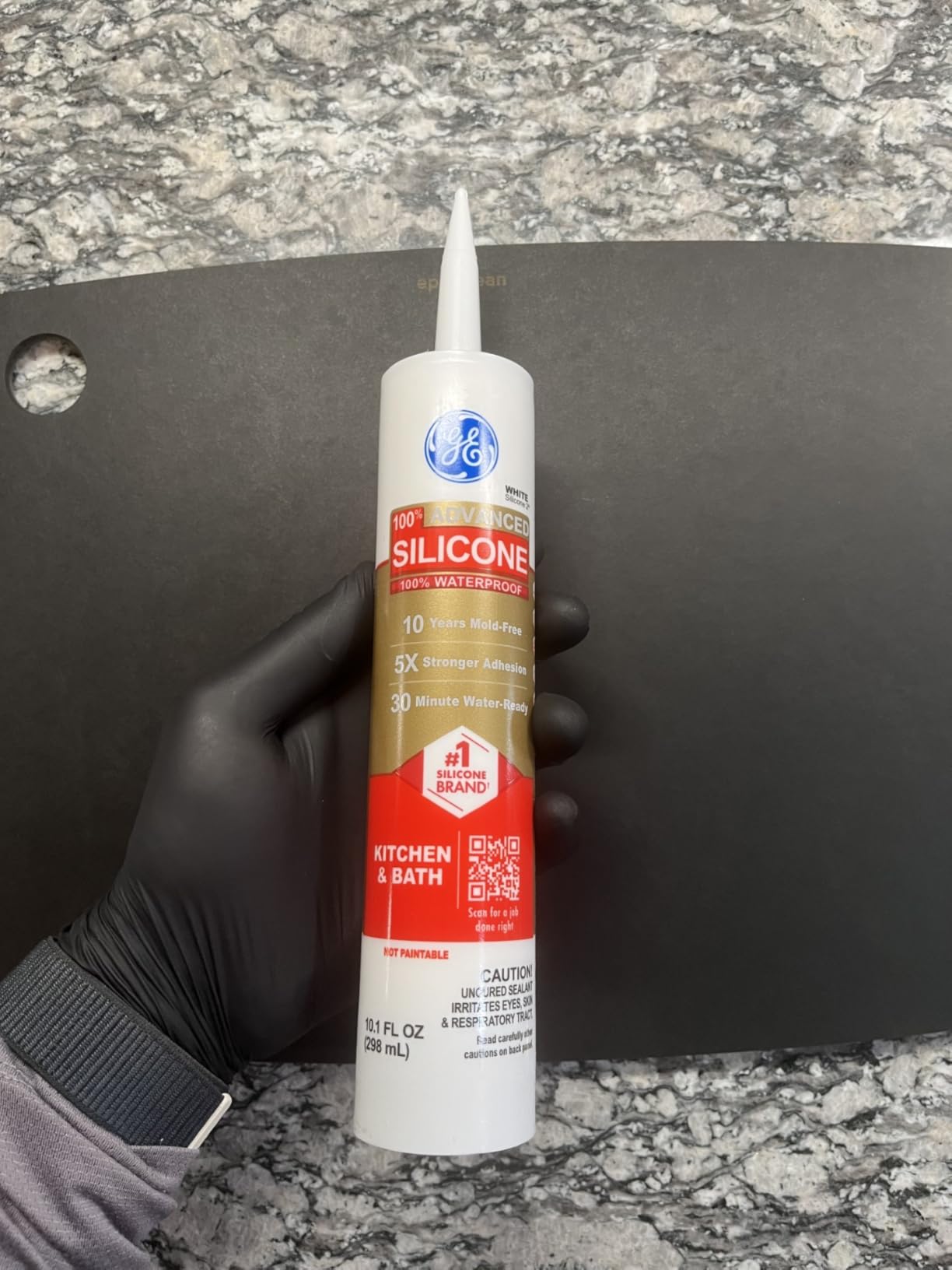 GE Advanced Silicone Caulk for Kitchen & Bathroom, Clear, 10 fl oz Cartridge, 1 Pack - 100% Waterproof Silicone Sealant, 5X Stronger Adhesion, Shrink & Crack Proof - Customer Photo 1