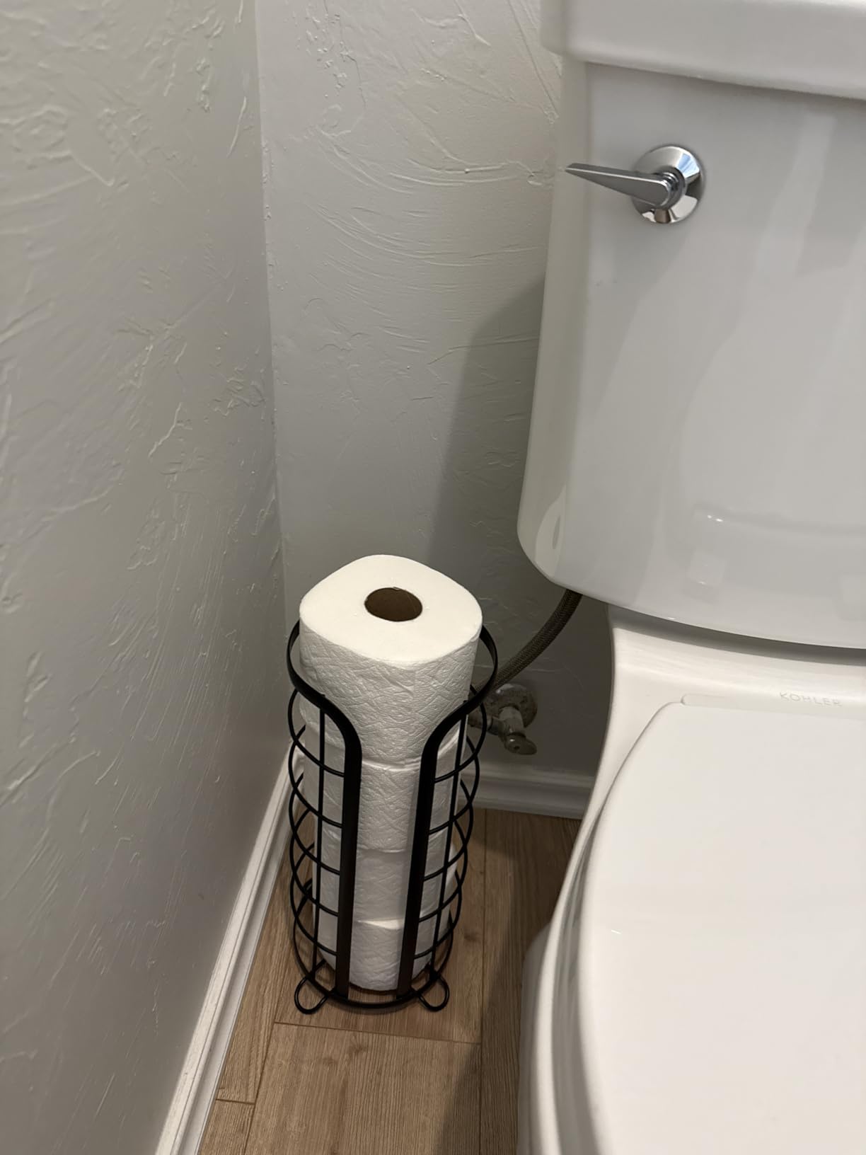 BROOKSTONE, Nickel Toilet Paper Holder, Freestanding Bathroom Tissue Organizer, Minimalistic Storage Solution, Modern & Stylish Design [Holds MEGA Rolls] - Customer Photo 2