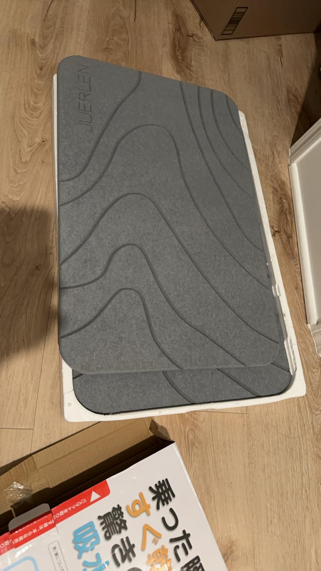 2 Pack Diatomaceous Earth Shower Mat, Stone Bath Mat, Nonslip Super Absorbent Fast-Drying Hard Bath Mat for Bathroom Shower Floor, 24 x 16 inch, Grey Wave Design - Customer Photo 2
