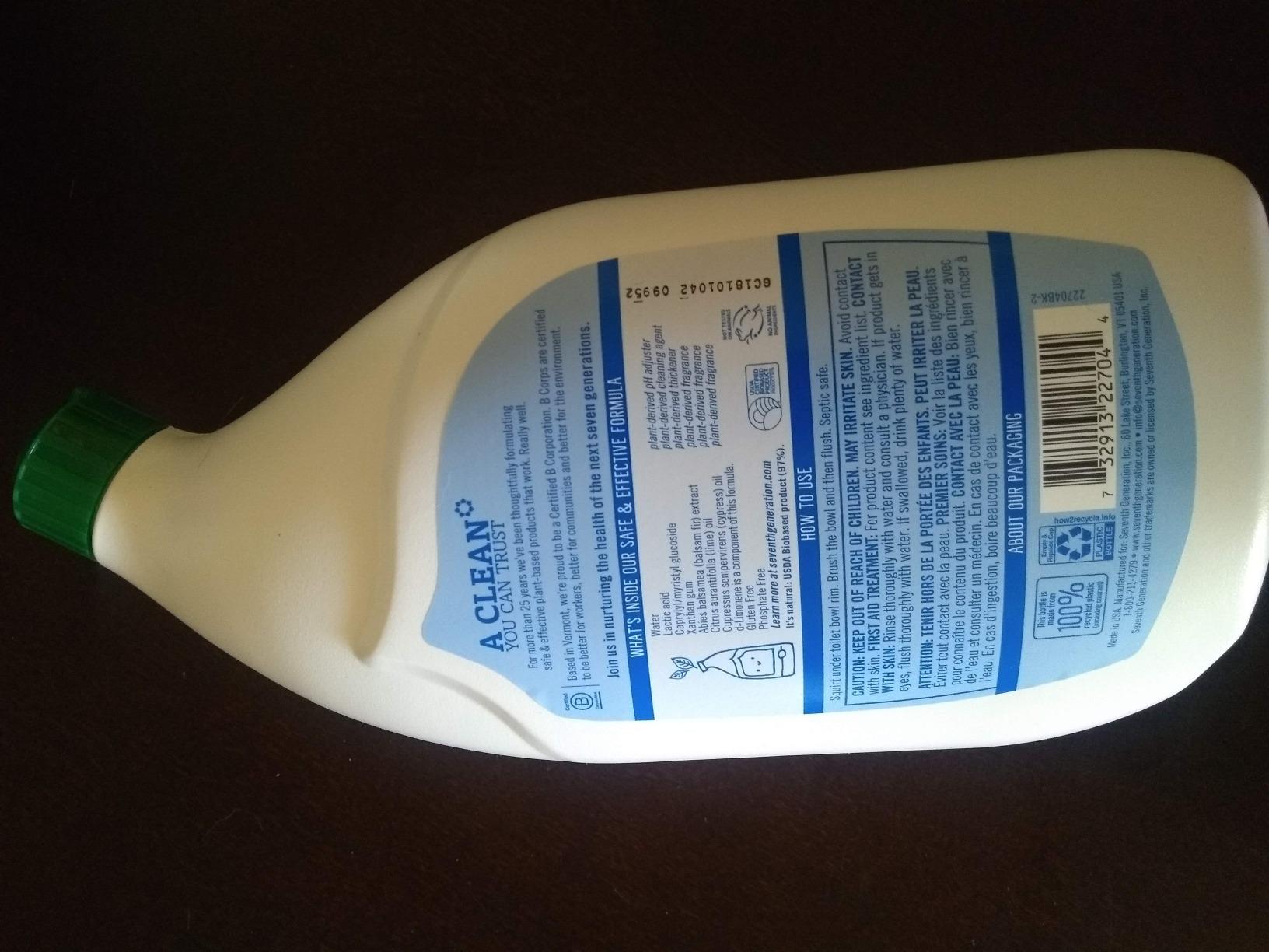 Seventh Generation Toilet Bowl Cleaner Fresh Mint scent 4 Pack Without Chlorine Bleach Ammonia Free 24 oz Customer Review Seventh Generation Toilet Bowl Cleaner Fresh Mint scent 4 Pack Without Chlorine Bleach Ammonia Free 24 oz - Customer Photo 1