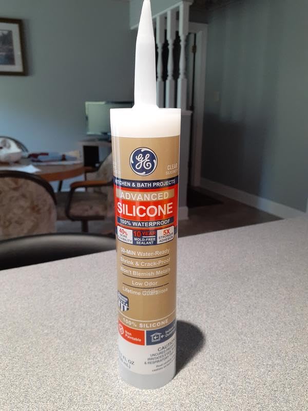 GE Advanced Silicone Caulk for Kitchen & Bathroom, Clear, 2.8 fl oz Tube, 1 Pack - 100% Waterproof Silicone Sealant, 5X Stronger Adhesion, Shrink & Crack Proof - Customer Photo 1