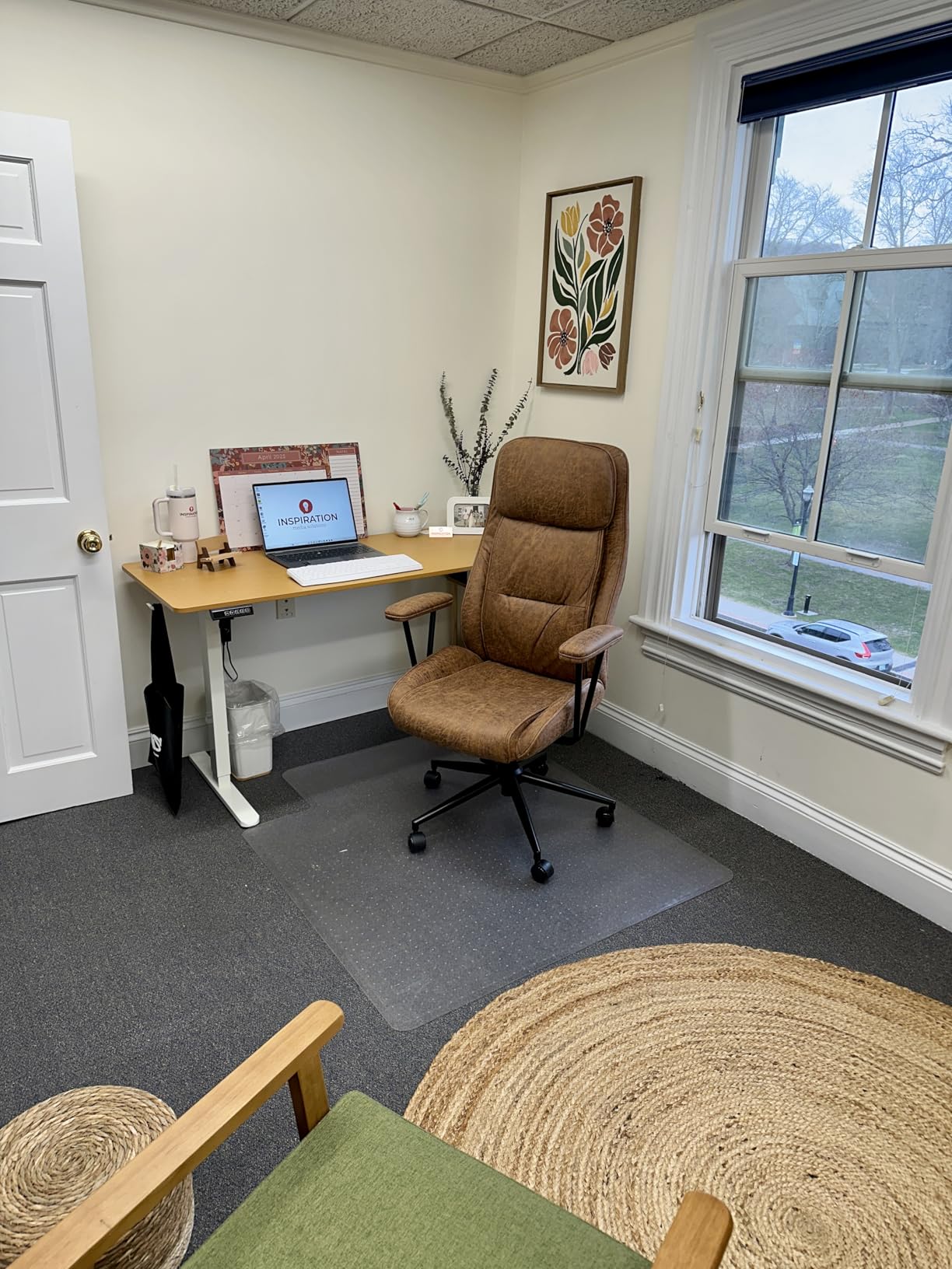 High Back Office Desk Chair,Ergonomic Reclining Office Chair,Modern Swivel Computer Chair,Conference Room Chairs,Brown Leather Chair with Lumbar Support,330lbs - Customer Photo 2