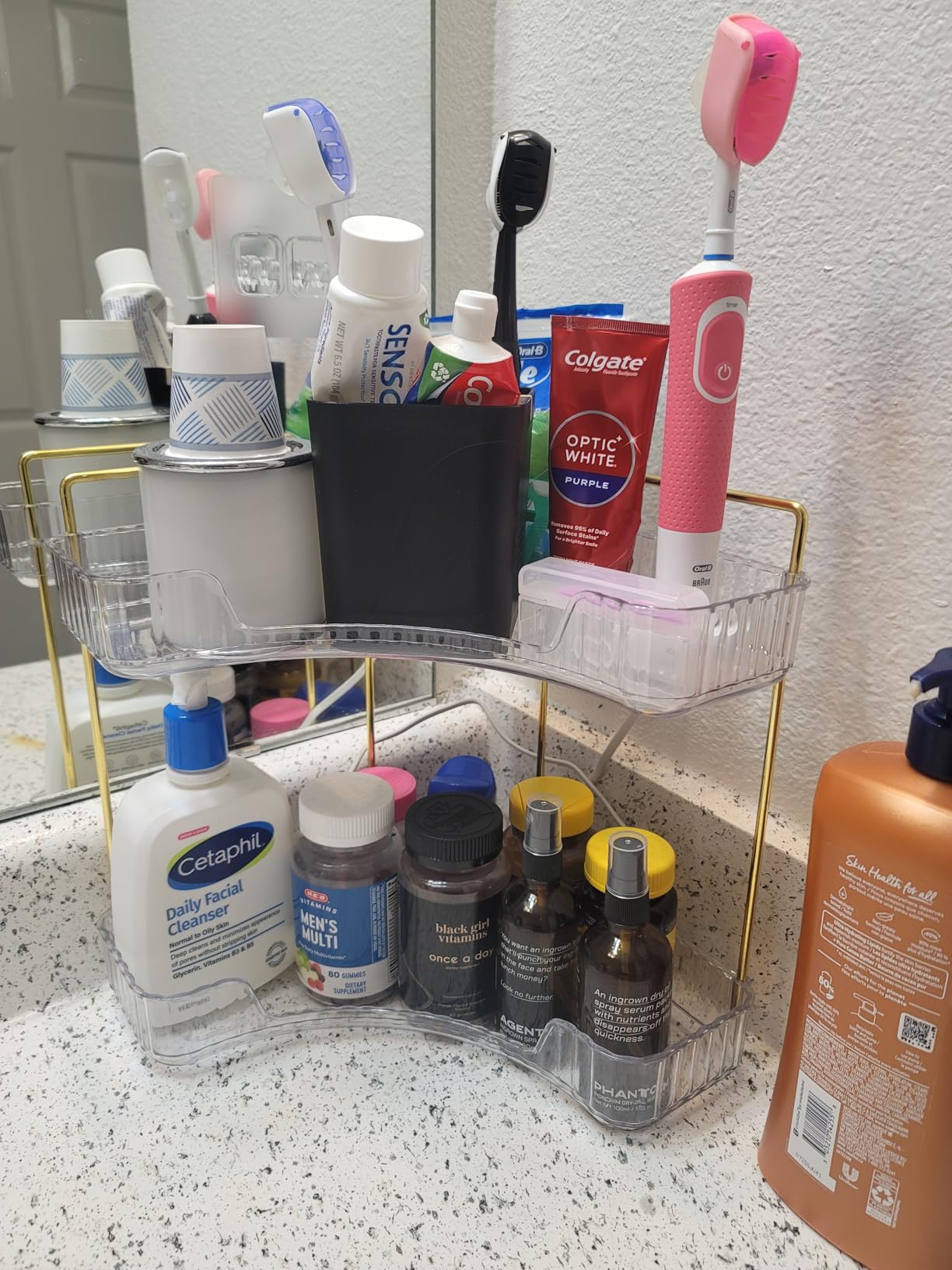 Electric Toothbrush Holder 3 Slots Tooth Brushing Holder with Bamboo Dividers for Bathrooms, Plastic Toothbrush and Toothpaste Organizer for Shower, Countertop, Vanity, Black - Customer Photo 1