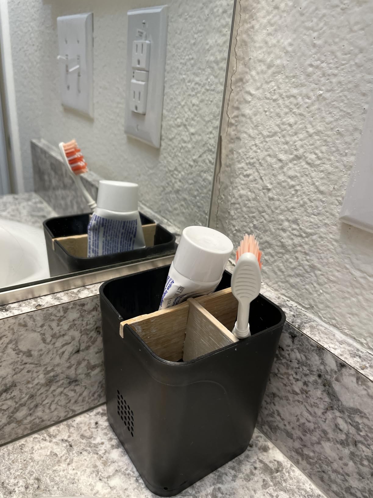 Electric Toothbrush Holder 3 Slots Tooth Brushing Holder with Bamboo Dividers for Bathrooms, Plastic Toothbrush and Toothpaste Organizer for Shower, Countertop, Vanity, Black - Customer Photo 2