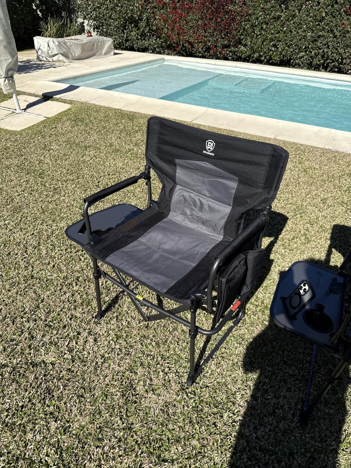 EVER ADVANCED Camping Directors' Chair with Side Table, Portable Folding with Compact Size, Heavy Duty Lawn Chair with Pocket for Camping, Lawn, Sports and Fishing, 400lbs, Black - Customer Photo 1