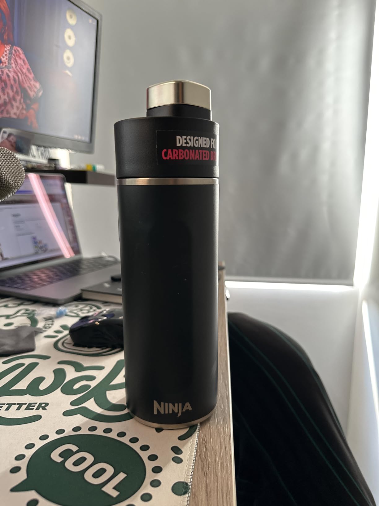 Ninja Thirsti 18oz Travel Water Bottle, For Carbonated Sparkling Drinks, Colder and Fizzier Longer, Leak Proof, 24 Hrs Cold, Dishwasher Safe, Stainless Steel Insulated Tumbler, Cloud White, DW1801WH - Customer Photo 2