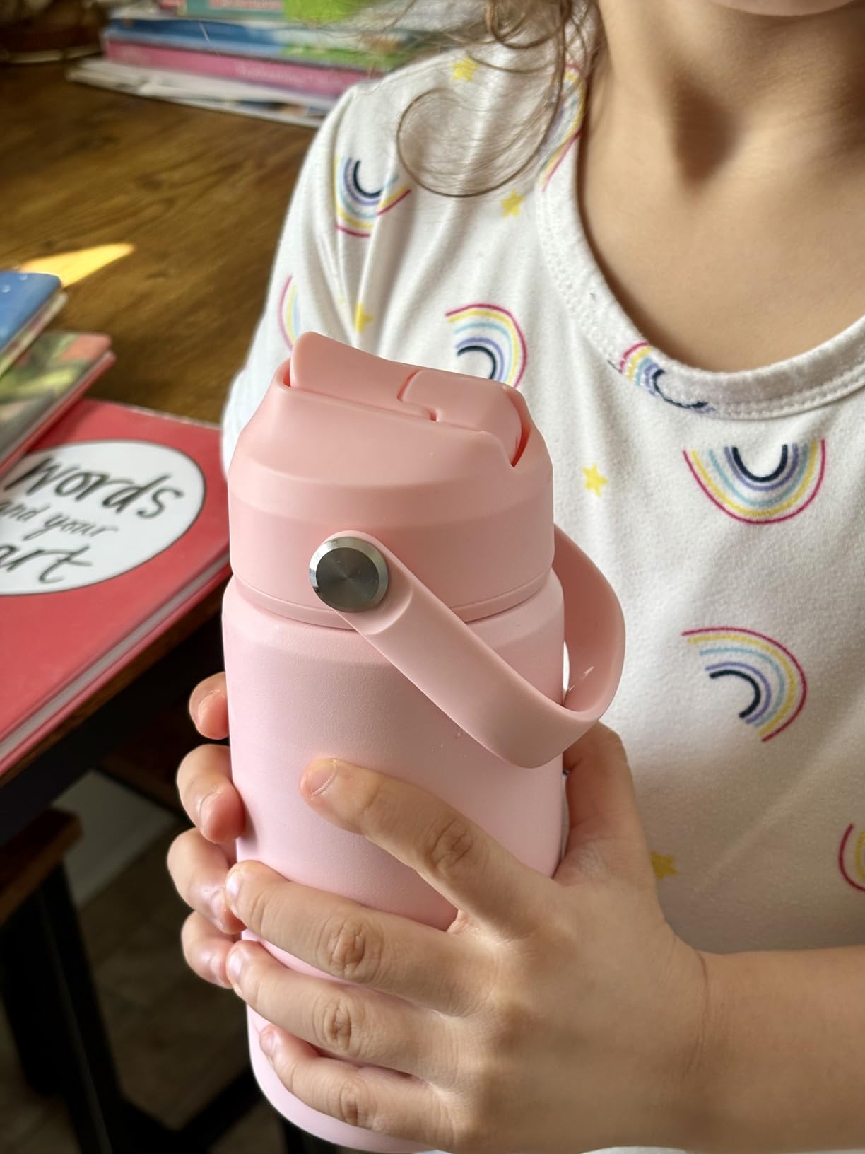 Kerilyn Kids Water Bottle, Stainless Steel Insulated Water Bottle For Kids, School, Boys Girls - Toddler Cup With Straws, Leak-proof, BPA Free, Pink, 12 oz - Customer Photo 1