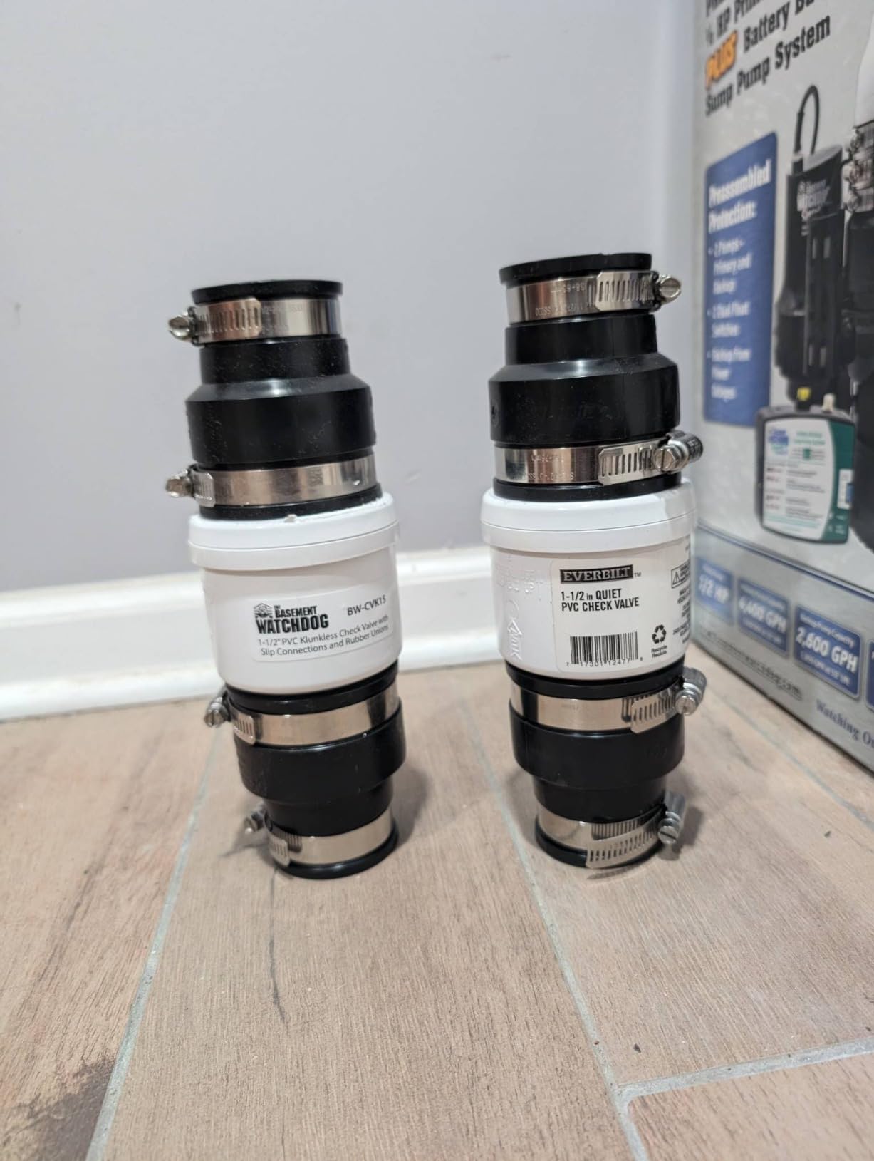 The Basement Watchdog Quiet Sump Pump Check Valve, Durable 1½-Inch PVC w Rubber Unions, Easy to Install, Stable Installation, Stainless-Steel Hose Clamps - Customer Photo 1
