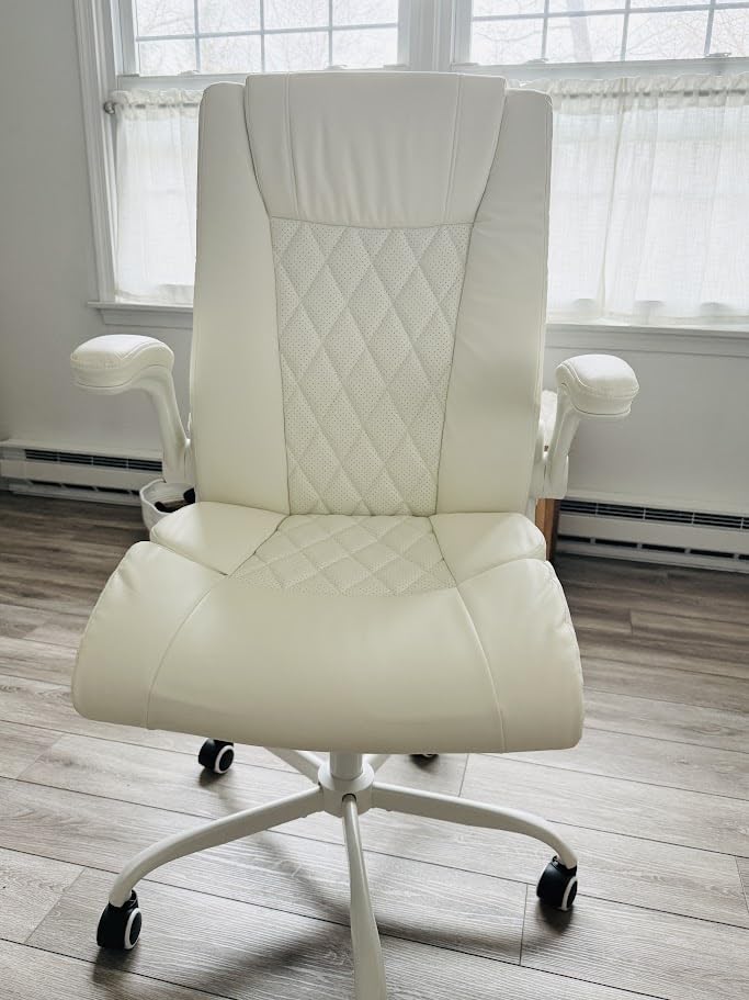 Marsail Executive Office Chair with Flip-up Armrests,PU Leather Ergonomic Desk Chair Height-Adjustable Swivel Rolling Computer Desk Chair,Black - Customer Photo 1