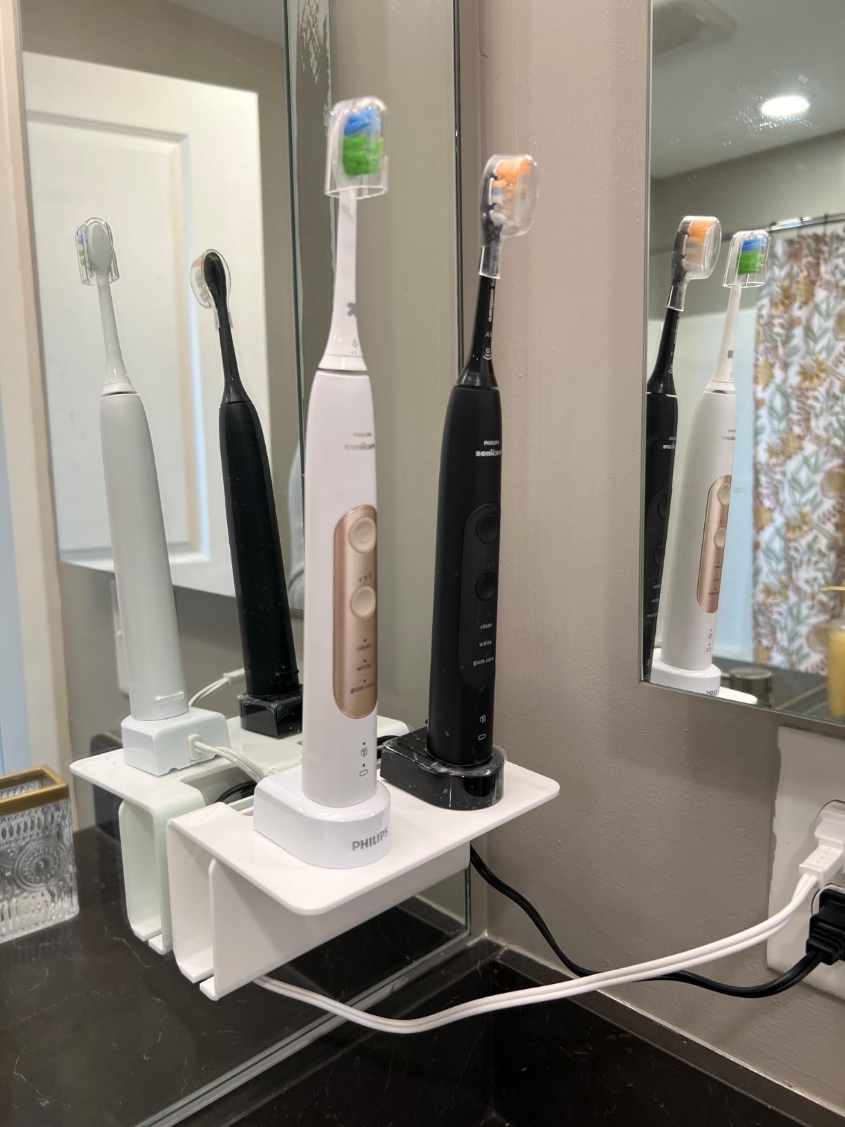 OAPRIRE Electric Toothbrush Holder for Bathroom, Acrylic Electric Toothbrush Holder Wall Mounted Come with Cable Organizer, Saving Space and Convenient Charging - White - Customer Photo 1