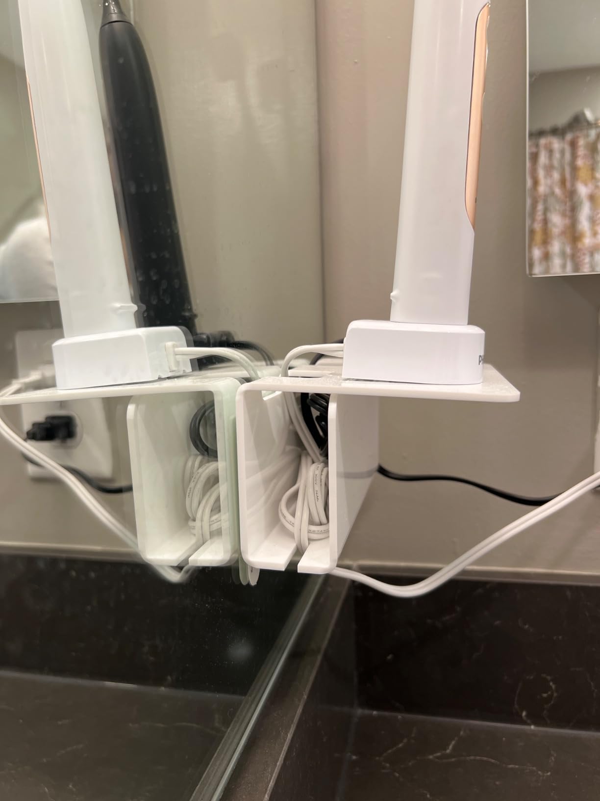 OAPRIRE Electric Toothbrush Holder for Bathroom, Acrylic Electric Toothbrush Holder Wall Mounted Come with Cable Organizer, Saving Space and Convenient Charging - White - Customer Photo 2