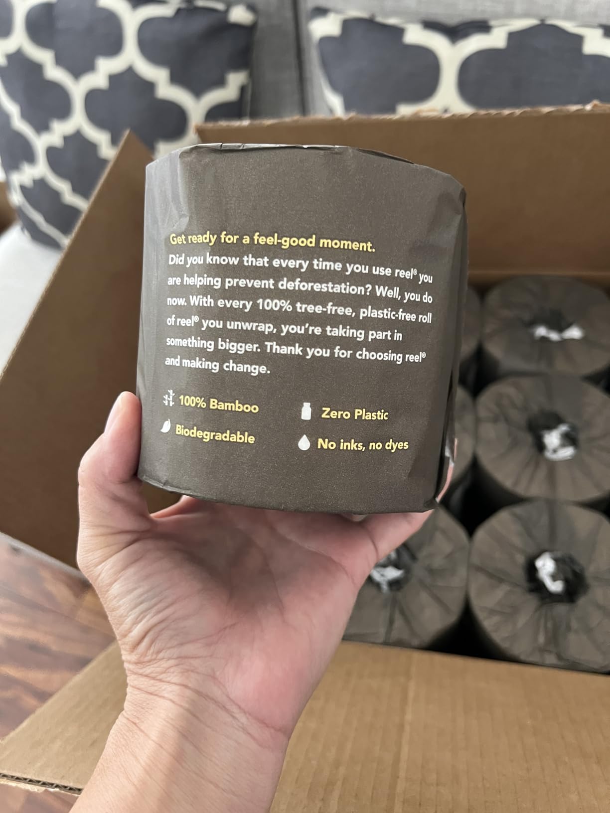 Reel Premium Toilet Paper - 12 Rolls of Toilet Paper - 3-Ply Made from Tree-Free - Zero Plastic Packaging, Septic Safe Customer Review Reel Premium Toilet Paper - 12 Rolls of Toilet Paper - 3-Ply Made from Tree-Free - Zero Plastic Packaging, Septic Safe - Customer Photo 1