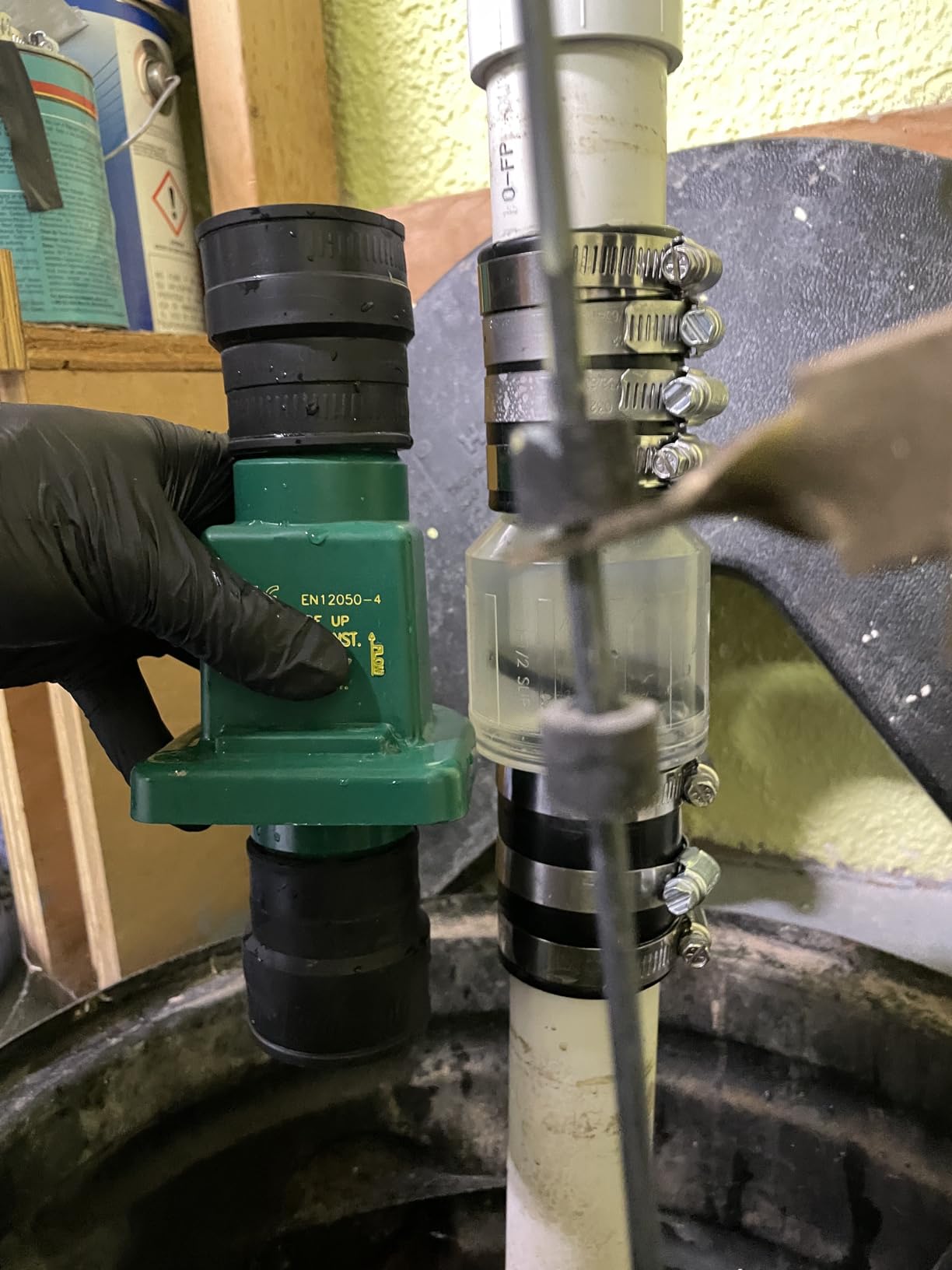 Silent Check Valve - 1 1/2 check valve for Condensate and Sewage Pipes -Loaded Flapper,Durable Plastic Body, One-Way Drain Valve,Includes Steel Clamps Fit 1-1/2″ Pipe - Customer Photo 1