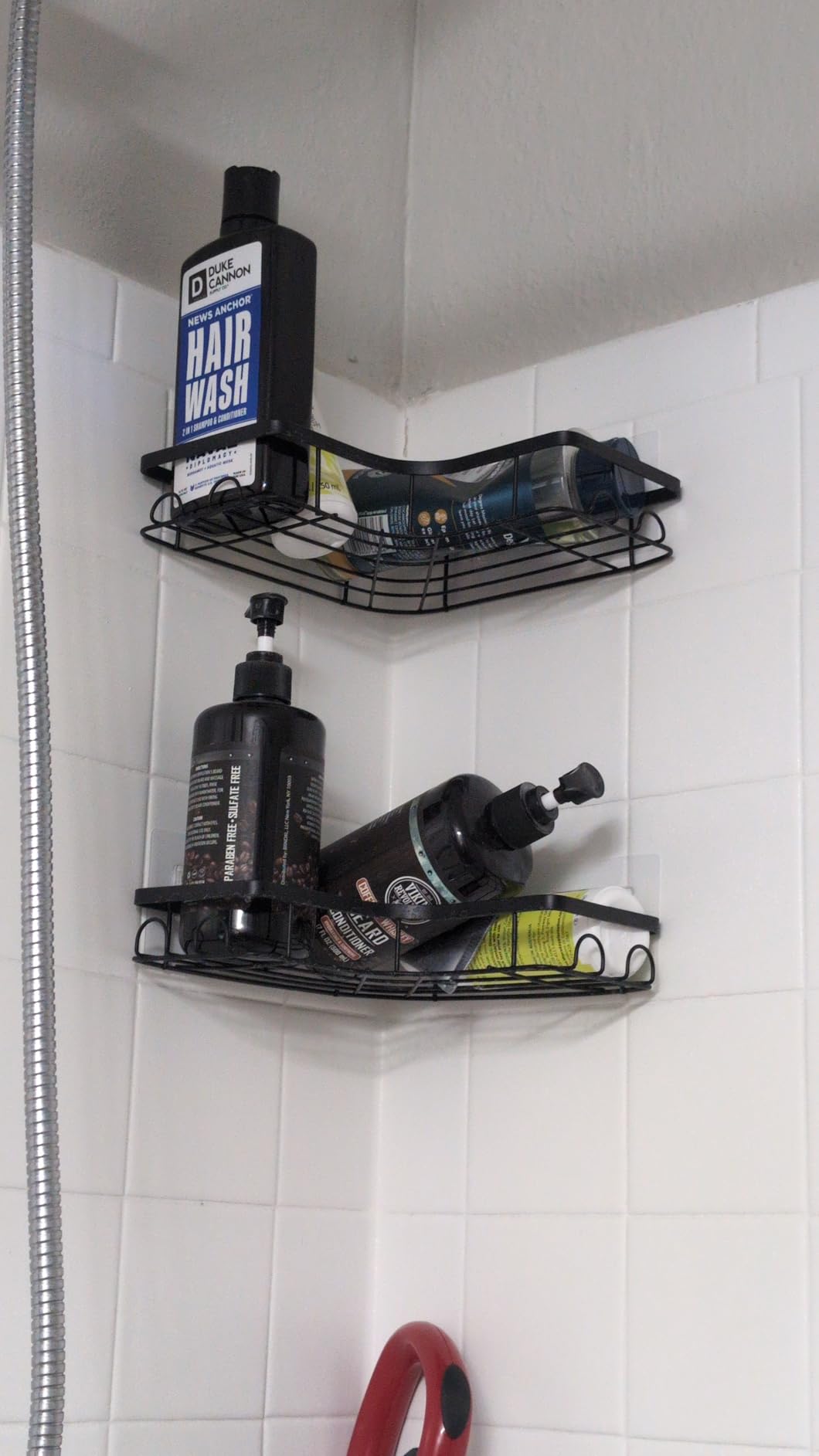 Corner Shower Caddy - 2 Pack, Adhesive Shower Organizers, Rustproof Stainless Steel Shower Shelves with 8 Hooks, No Drilling Bathroom Organizers and Storage Racks, Space-Saving, Black,Medium - Customer Photo 1