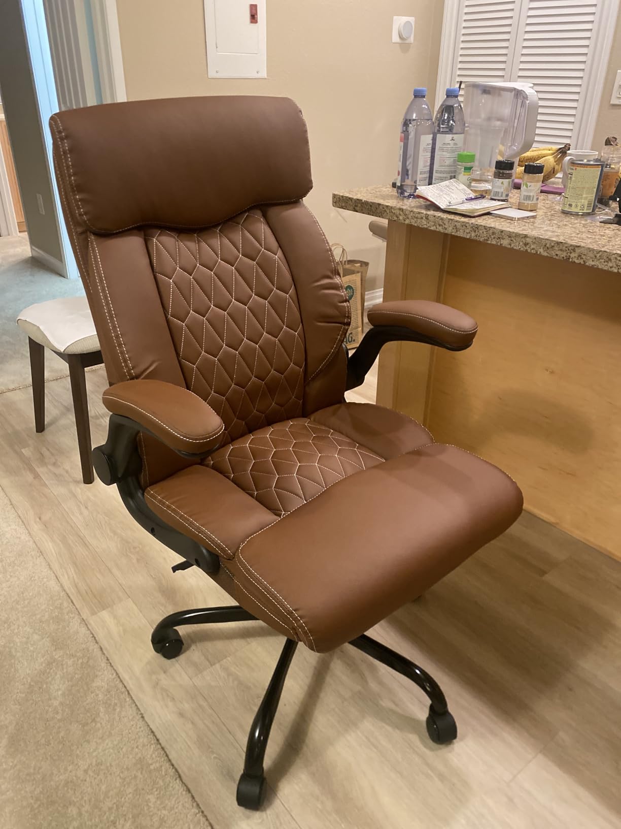 High Back Executive Office Chair - Ergonomic Computer Desk with Rocking Function, Leather Managerial with Adjustable Flip-Up Armrests and Lumbar Support - Customer Photo 1