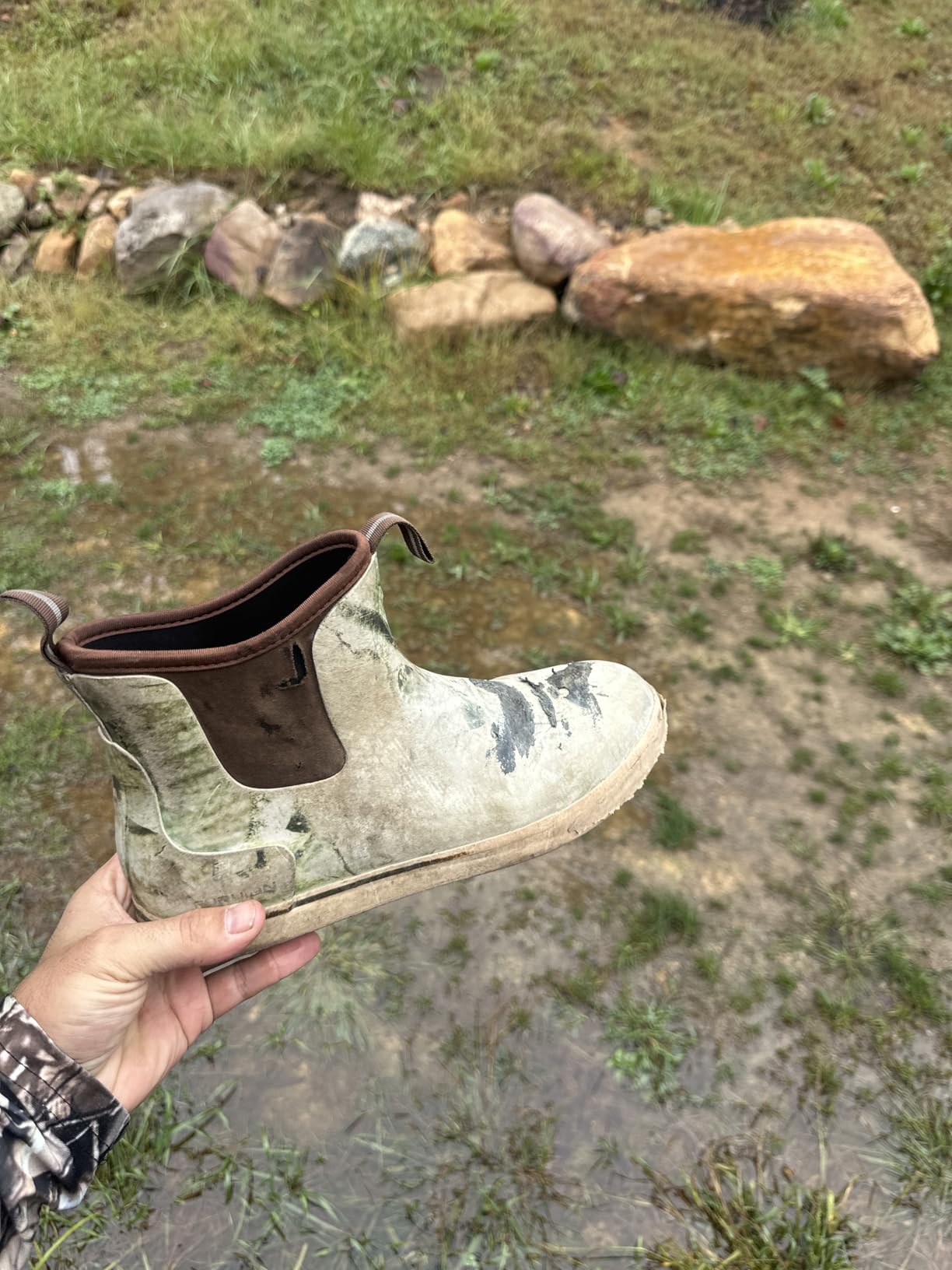 Furuian Men's Deck Boots Fishing Boots Waterproof Rain Boots Ankle Booties Slip On Neoprene Rubber Footwear - Customer Photo 1