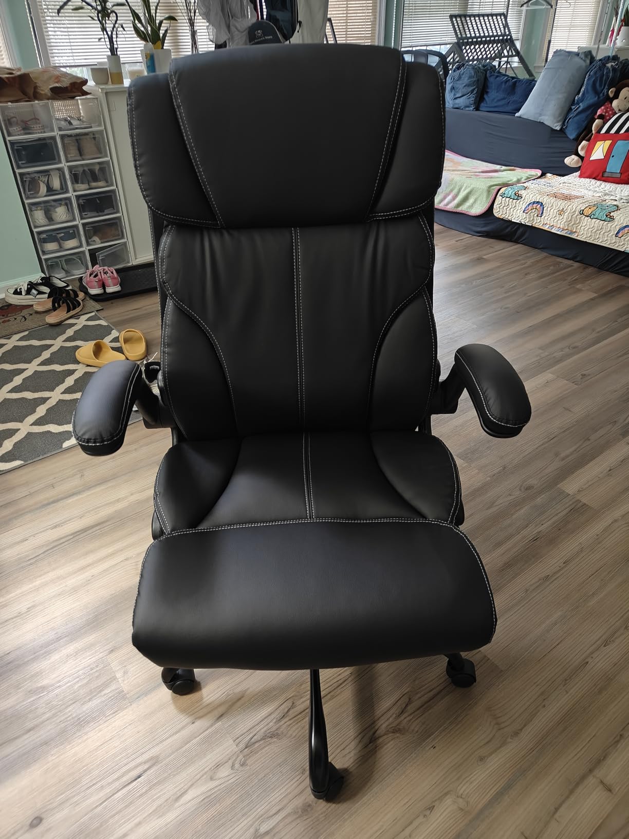 Office Chair, Ergonomic Big and Tall Computer Desk Chairs, Executive Breathable Leather Chair with Adjustable Flip-up Armrests, Lumbar Support Swivel PC Chair with Rocking Function - Customer Photo 1