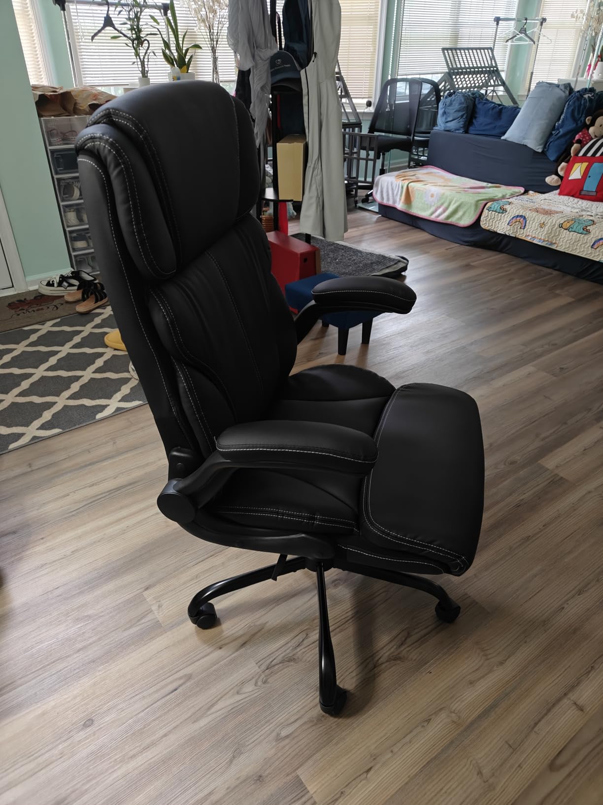 Office Chair, Ergonomic Big and Tall Computer Desk Chairs, Executive Breathable Leather Chair with Adjustable Flip-up Armrests, Lumbar Support Swivel PC Chair with Rocking Function - Customer Photo 2