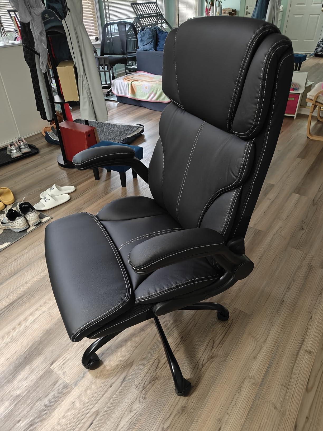 Office Chair, Ergonomic Big and Tall Computer Desk Chairs, Executive Breathable Leather Chair with Adjustable Flip-up Armrests, Lumbar Support Swivel PC Chair with Rocking Function - Customer Photo 3