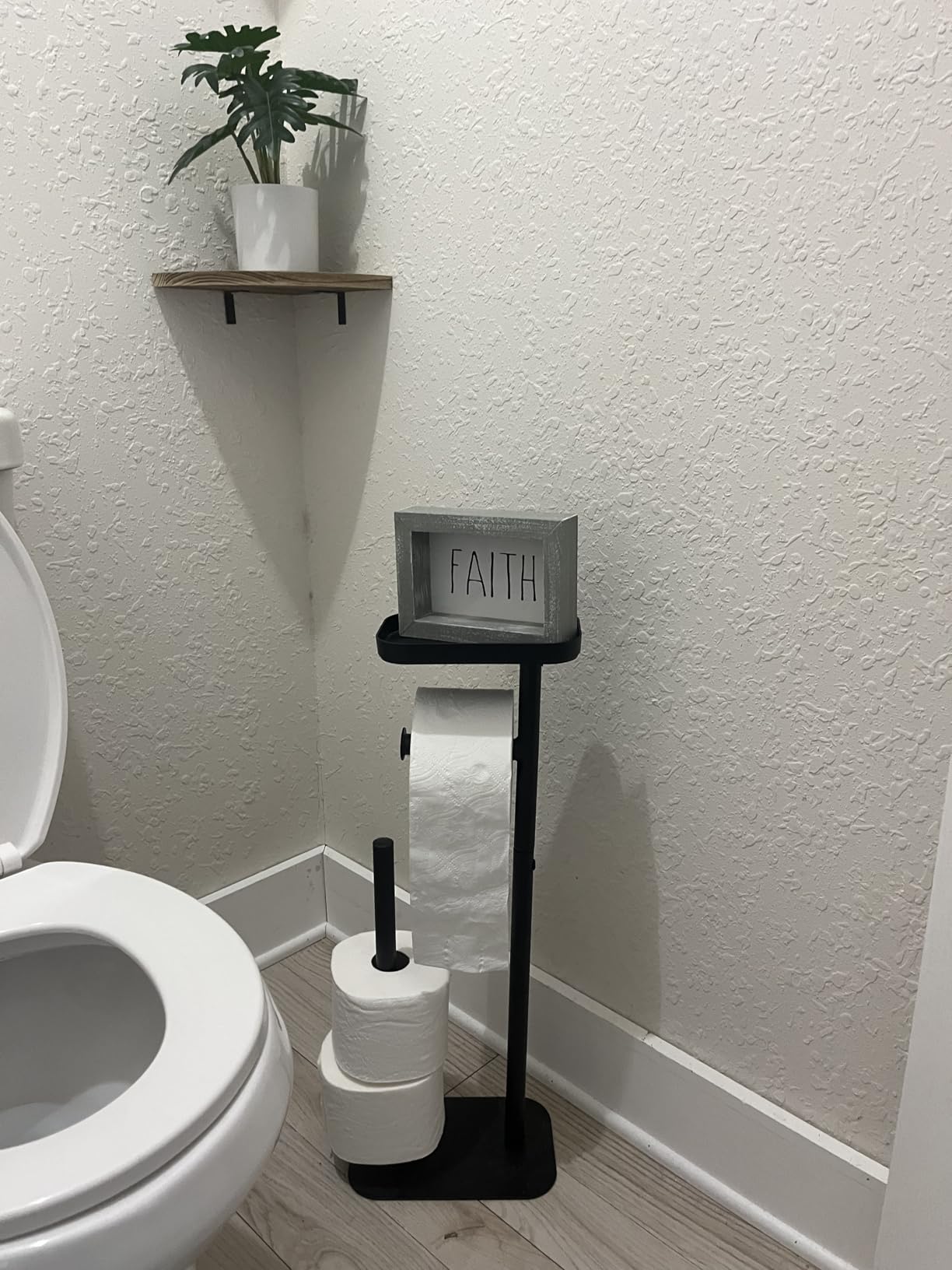 Kitsure Toilet Paper Holder Free Standing – Rustproof Metal Toilet Paper Stand for 4 Rolls with Anti-Slip Base and Shelf for Phone & Small Items, Bathroom Organizers and Storage, Medium, Black - Customer Photo 1