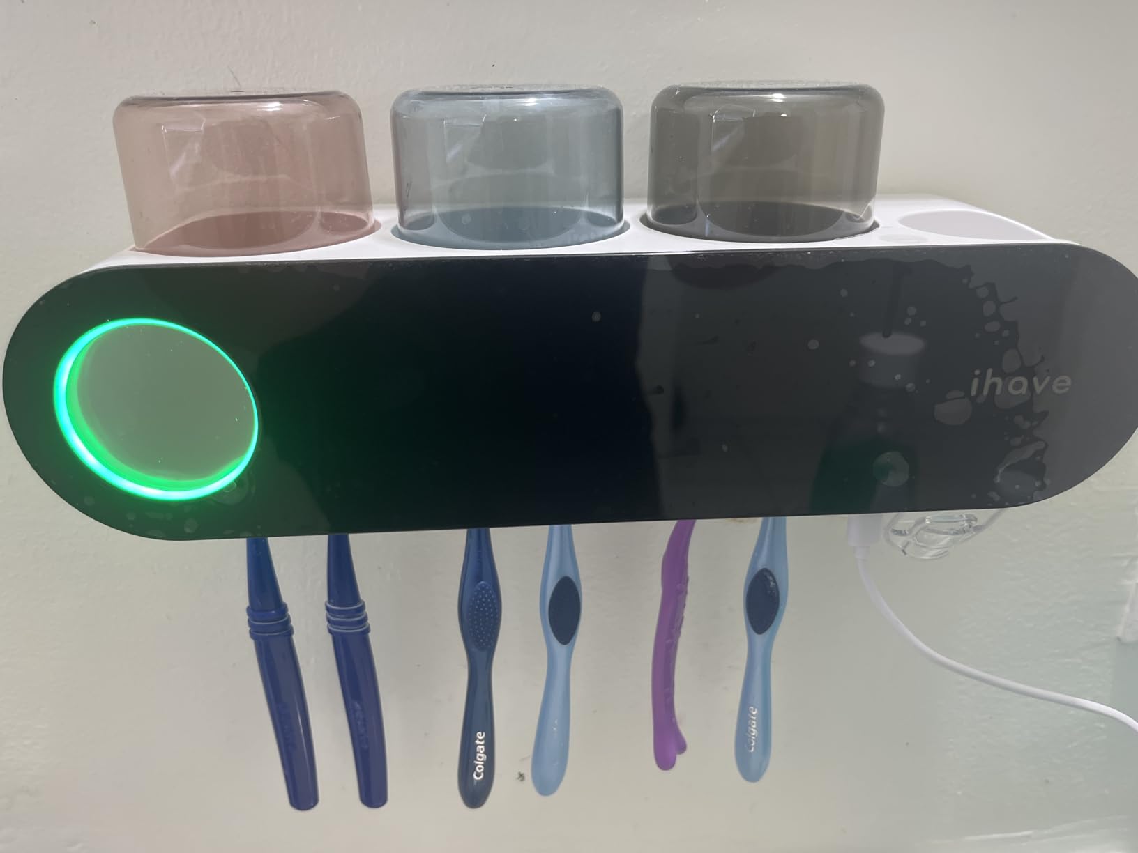 iHave Wall Mounted Electric Toothbrush Holders with 3 Cups, UV Sanitizer, Toothpaste Dispenser, Smart Home Bathroom Accessories & Decor, Black - Customer Photo 1
