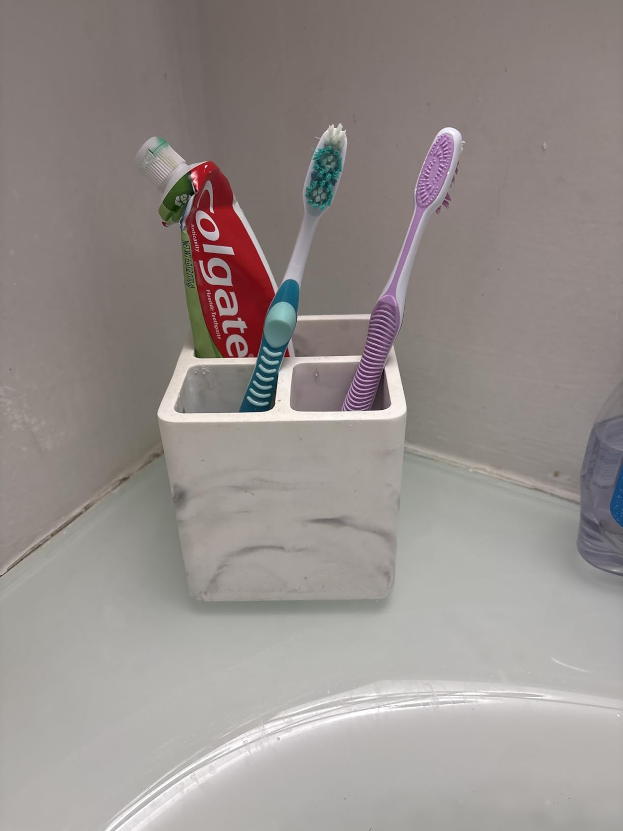 Diatomite Toothbrush Holders for Bathrooms, Electric Toothbrush and Toothpaste Holder 3 Slots Tooth Brush Organizer for Bathroom Countertop, Shower, Vanity - Marble White - Customer Photo 2