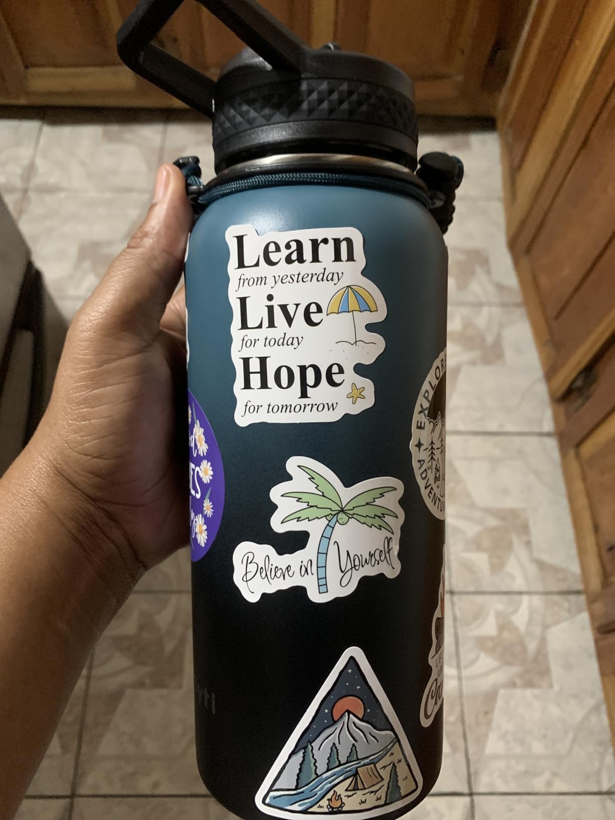 One Gallon Water Bottle Insulated, Triple Wall Vacuum Cold for 48 Hrs & Leak-proof & Non-BPA, 128oz Large Sports Stainless Steel Water Jug with Paracord Handle Straw Spout Lids & DIY Stickers - Customer Photo 5