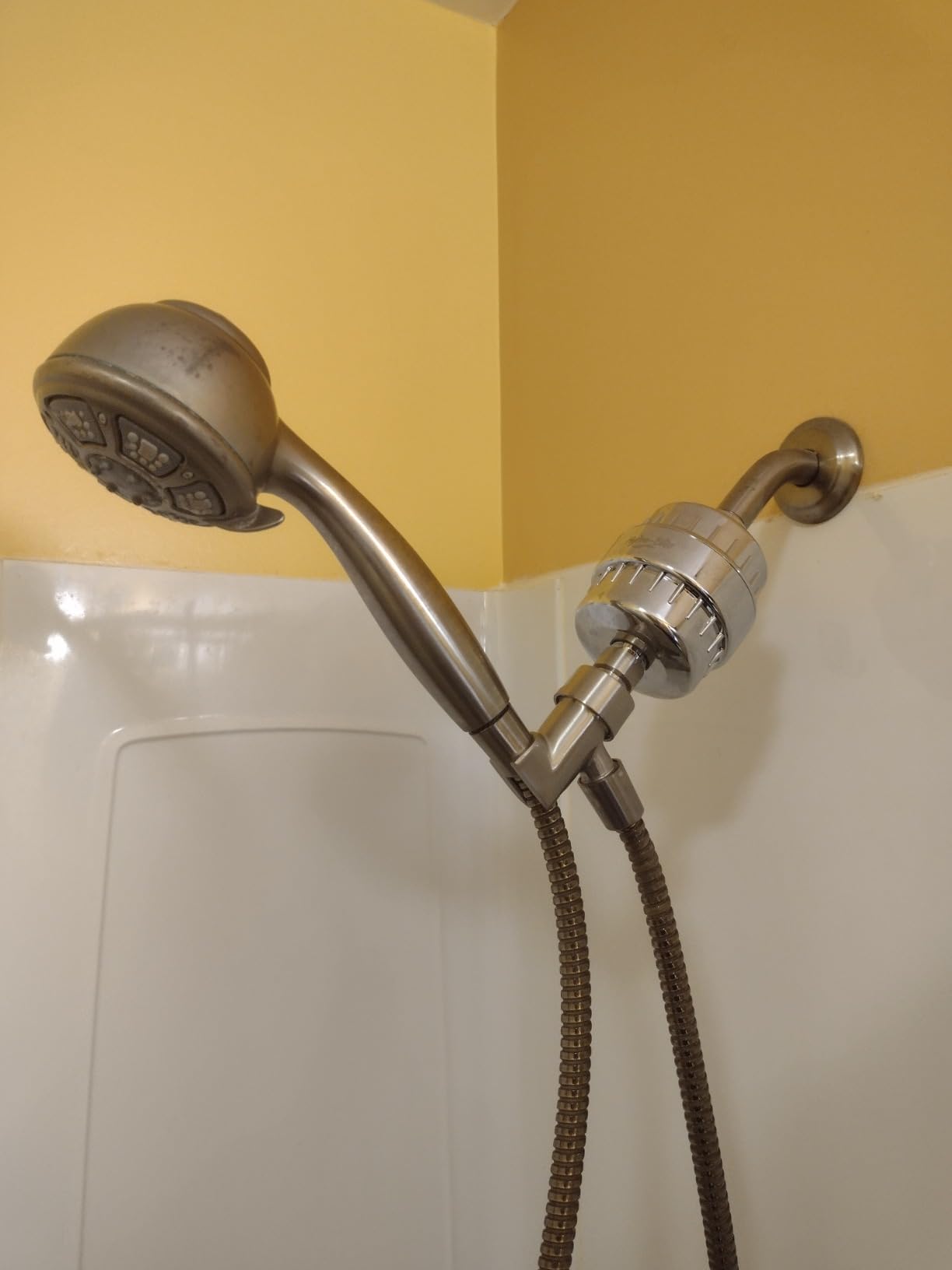 OFFO Shower Head Holder All Metal for Handheld Shower Head, Adjustable Shower Arm Mount with Solid Brass Pivot Ball, 1/2 in IPS Female Inlet and Male Outlet, Chrome - Customer Photo 2