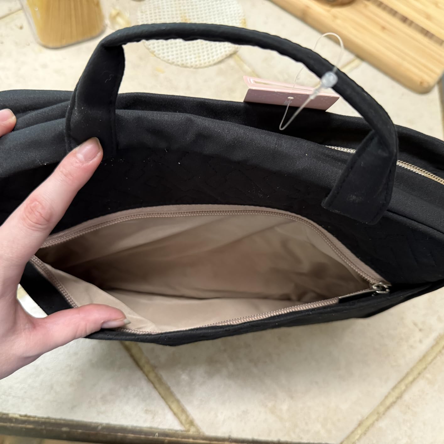 NISHEL Travel Toiletry Bag for women, Portable Hanging Organizer for Travel-Sized Shampoo, Conditioner, Brushes Set, makeup Accessories, Medium Size, Pink - Customer Photo 1