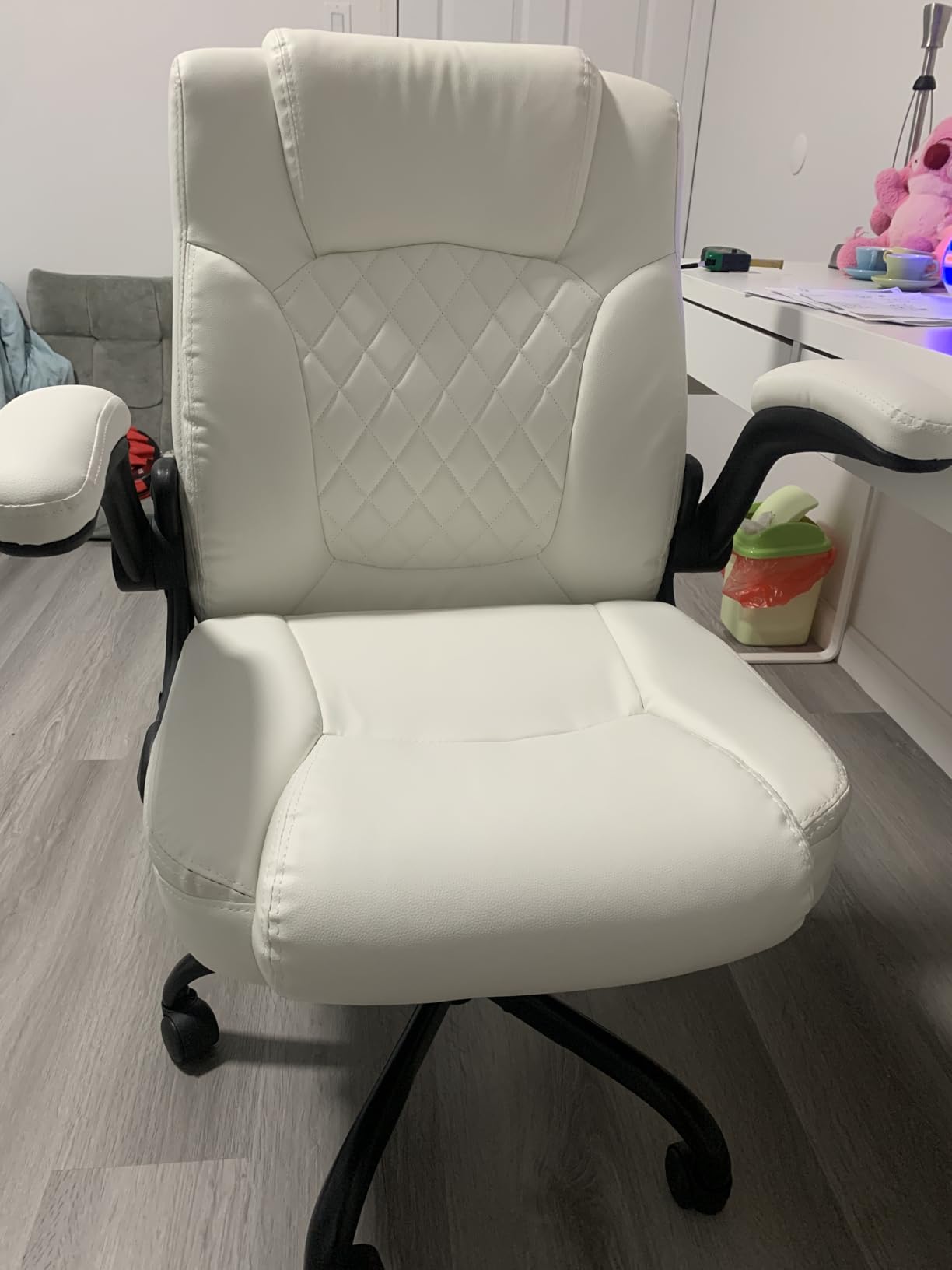 Leather Office Chair, PU Home Computer Desk Chairs with Ergonomic Back Support, 360°Swivel Free，Small Gaming Chair with Wheels and Adjustable Armrests, for Short People Use, Black - Customer Photo 1