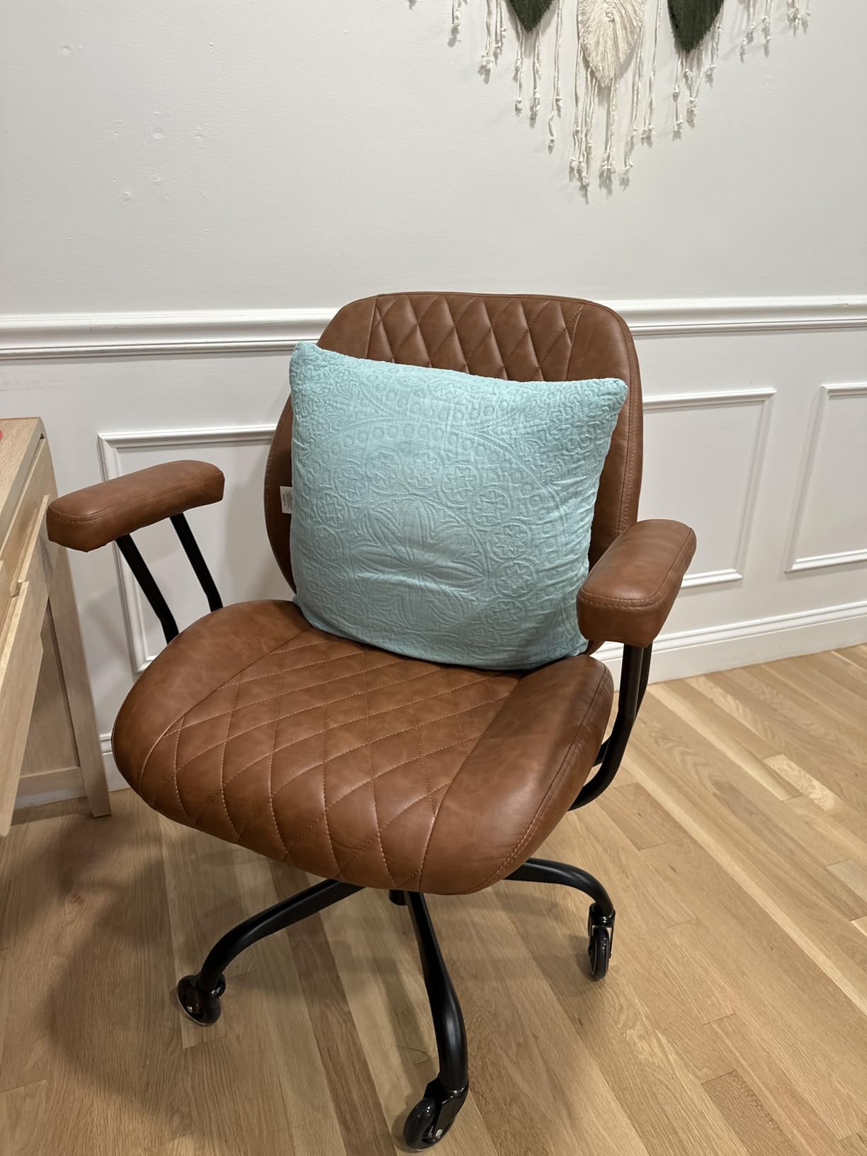 YFO Home Office Desk Chair Office Rubber Casters Ergonomic Computer Chair with Lumbar Support Adjustable Height Rolling Swivel Executive Task Armrests Chair， Brown Leather - Customer Photo 1