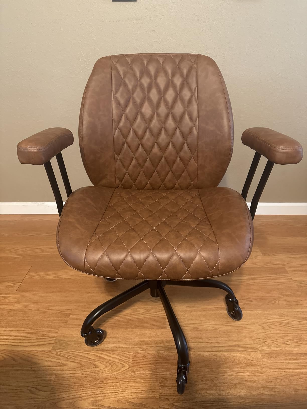 YFO Home Office Desk Chair Office Rubber Casters Ergonomic Computer Chair with Lumbar Support Adjustable Height Rolling Swivel Executive Task Armrests Chair， Brown Leather - Customer Photo 2
