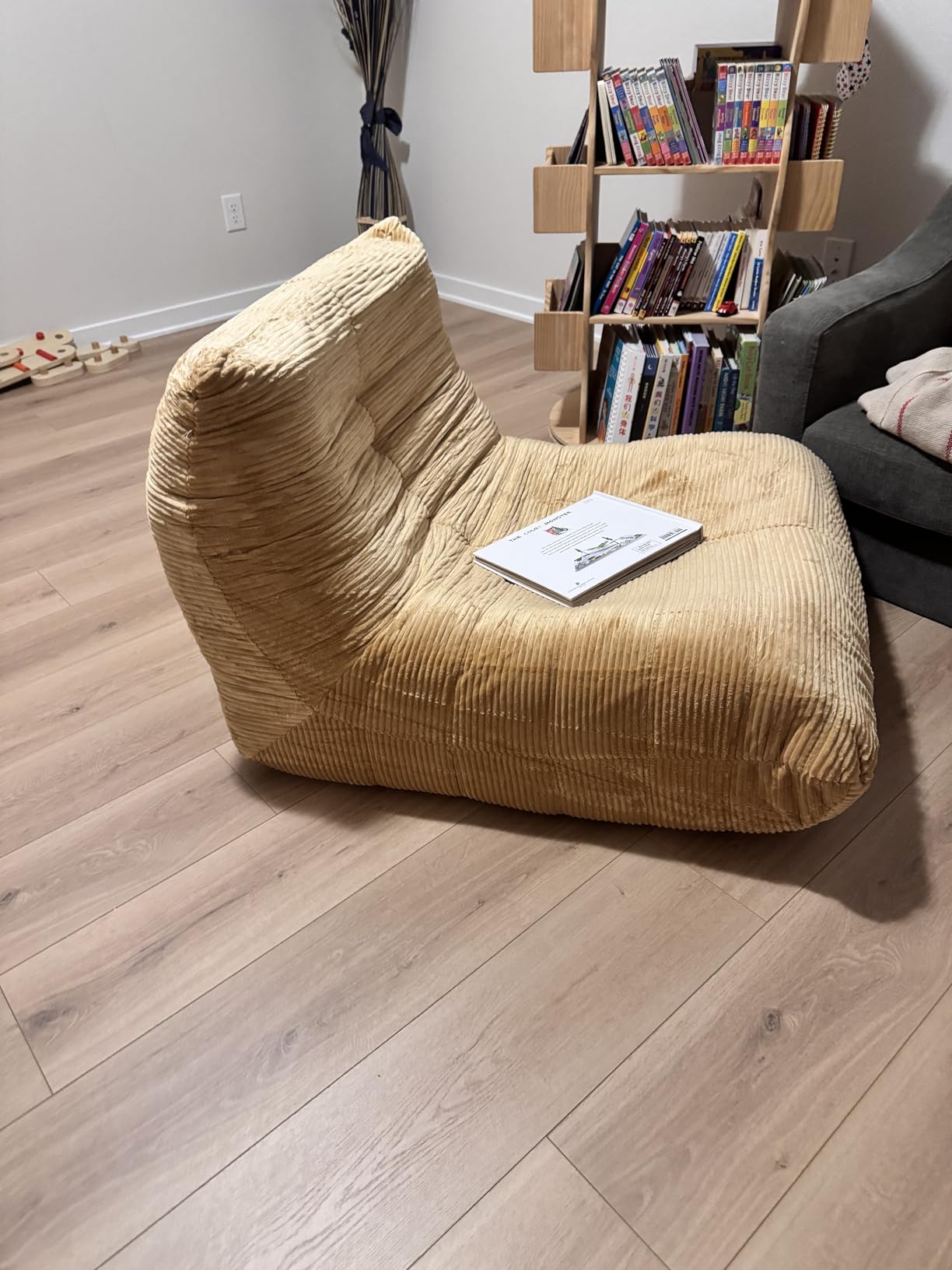 Bean Bag Chair, Lazy Floor Sofa Couch for Adults and Kids, Fireside Chair with Ergonomic Design, Memory Foam Lounge Chair for Living Room Bedroom, Office, Grey - Customer Photo 1