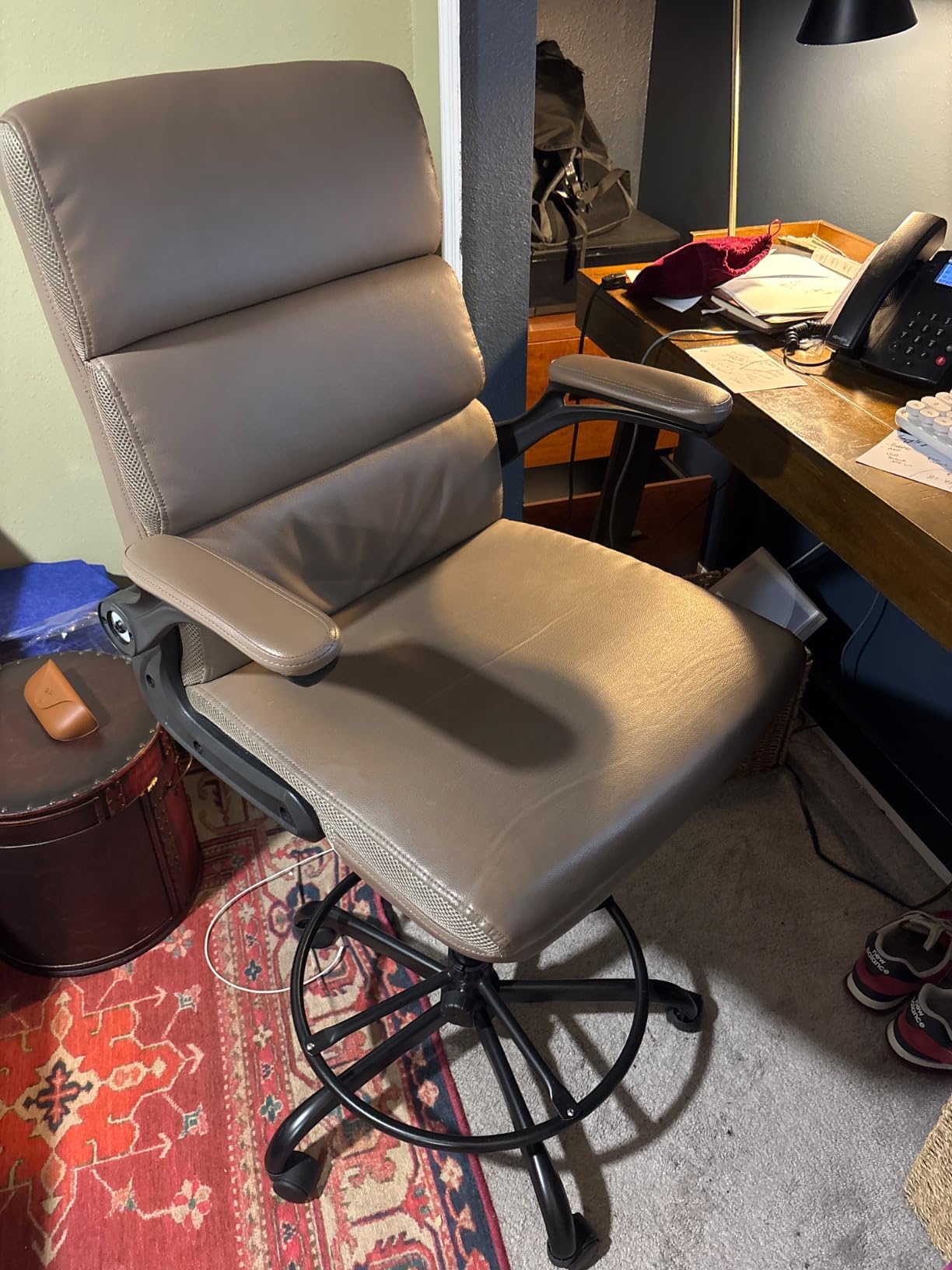 Drafting Chair Tall Office Chair with Padded Flip-up Armrests Executive Ergonomic Computer Standing Desk Chair with Comfortable Leather Backrest and Adjustable Footrest Ring (Gray) - Customer Photo 2