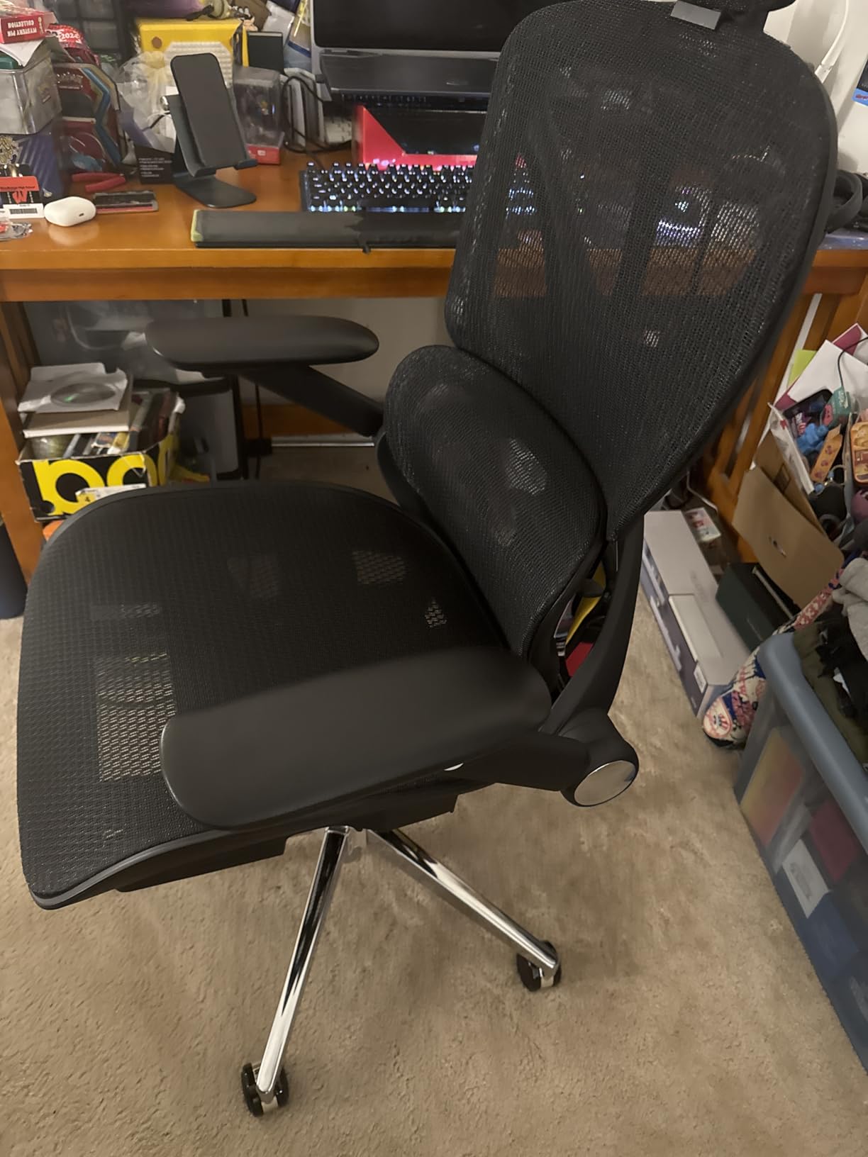 CAPOT Ergonomic Mesh Office Chair, Adjustable Lumbar High Back Desk Chair 400lbs, 4D Flip-up Arms, 3-Level Tilt Backrest, 3D Headrest, PU Wheels, Swivel Rolling Computer Seating for Long Desk Work - Customer Photo 1