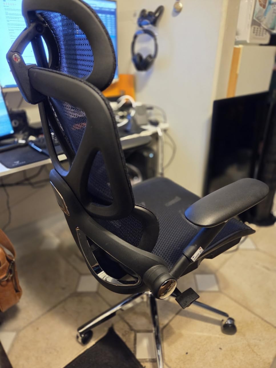 CAPOT Ergonomic Mesh Office Chair, Adjustable Lumbar High Back Desk Chair 400lbs, 4D Flip-up Arms, 3-Level Tilt Backrest, 3D Headrest, PU Wheels, Swivel Rolling Computer Seating for Long Desk Work - Customer Photo 2
