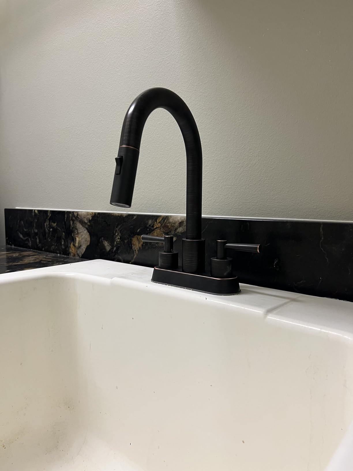 Bathroom Sink Faucet with Pull Out Sprayer 2 Handles, Brushed Nickel Pull Down Bathroom Faucet 3 Holes, 4 Inch Sink Faucet Bathroom, 360 Degree Swivel Spout, Pop Up Drain Assembly Included Customer Review Bathroom Sink Faucet with Pull Out Sprayer 2 Handles, Brushed Nickel Pull Down Bathroom Faucet 3 Holes, 4 Inch Sink Faucet Bathroom, 360 Degree Swivel Spout, Pop Up Drain Assembly Included - Customer Photo 3