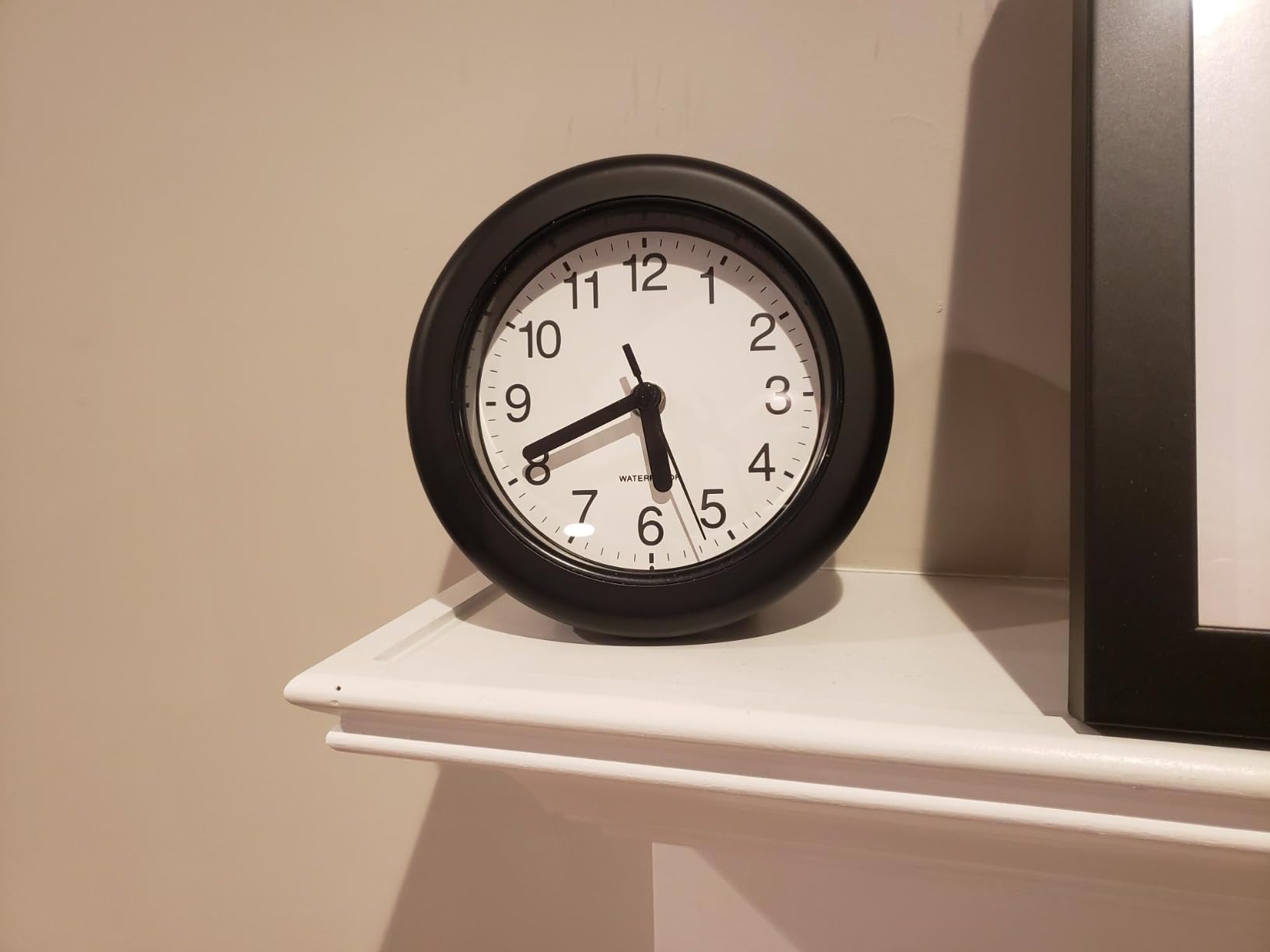 Caysie 6.5 Inch Sealed Small Indoor Outdoor Clock Waterproof, Hanging or Standing Silent Battery Operated Wall Clocks for Pool Patio Bathroom Shower (White) - Customer Photo 1