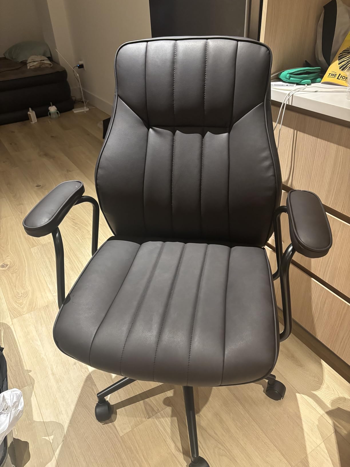 Brown Leather Office Desk Chair with Wheels and Arms, Height Adjustable, Vintage, Mid Century Modern Style - Customer Photo 1