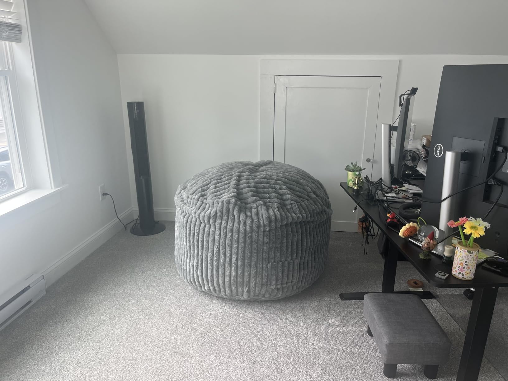 Hobestluk 3ft Bean Bag Chairs for Adults Large Beanbag Chair with Stripe Plush Cover Big Bean Bag Chair for Living Room Bedroom Dorm Office - Grey (36