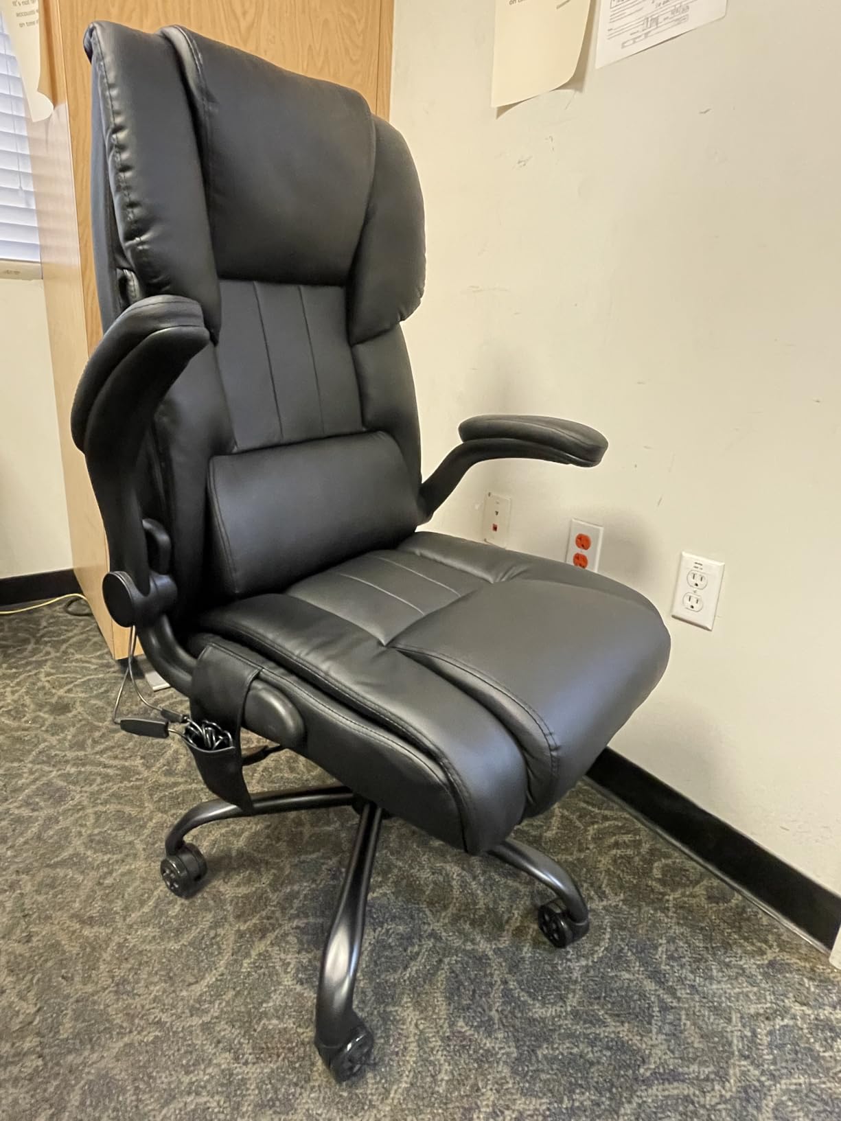 HOFFREE Executive Office Chair with Massage and Heat Big and Tall Computer Chairs with Flip-up Armrests High Back PU Leather Chair with Lumbar Support Swivel PC Chair with Rocking Function Black - Customer Photo 1