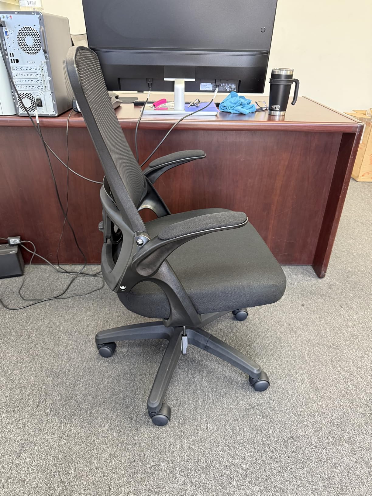 NEO CHAIR Office Desk Chair Computer High Back Mesh Gaming Seat with Ergonomic Adjustable Comfy Flip-up Armrests Lumbar Support Height for Home (Black) - Customer Photo 1