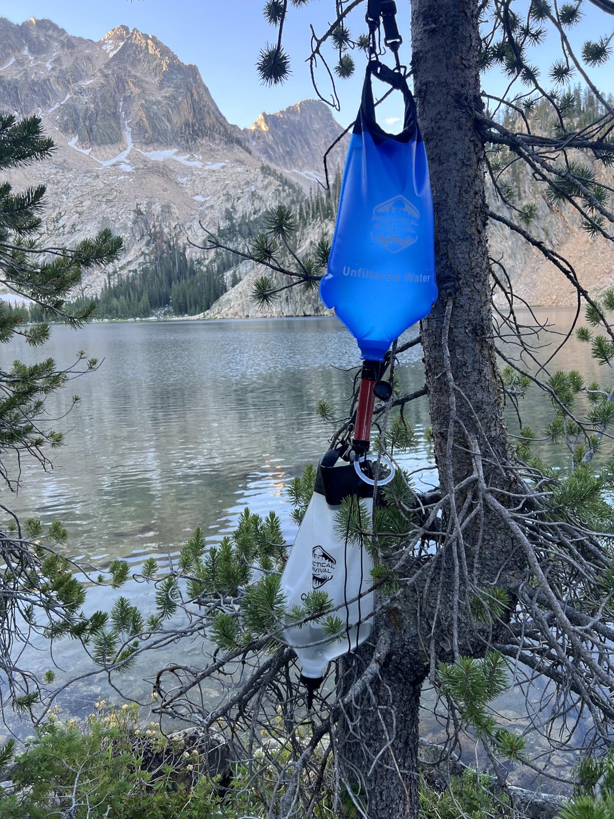 Gravity Water Filtration System – 2 High Capacity Lightweight Hanging Bags for Backpacking, Camping, Survival, Hiking, Hunting - Dirty, Clean Water Bags, Water Filter and Cleaning Plunger Included - Customer Photo 1