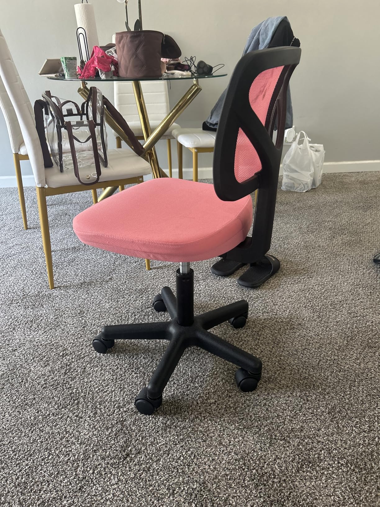 DUMOS Armless Desk Chairs with Wheels, Ergonomic Adjustable Home Office Swivel Rolling Task Chair No Arms, Comfy Mesh Mid Back Computer Work Vanity Desk Seat for Small Spaces, Light Grey - Customer Photo 2