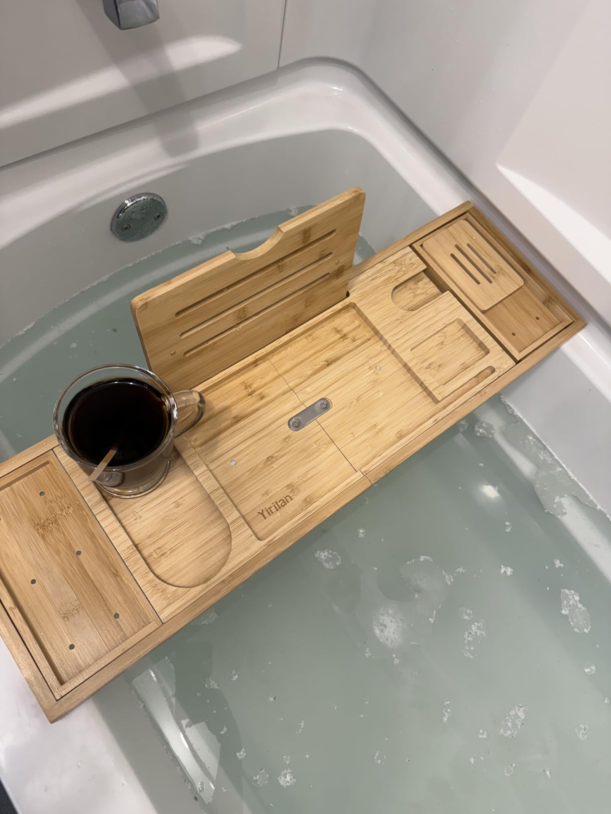 Yirilan Teak Bathtub Tray for Tub, Bath Table Tray for Tub Wood, Bathtub Caddy, Luxury Gift for House Warming, Wedding, Bridal Shower, Anniversary - Customer Photo 1