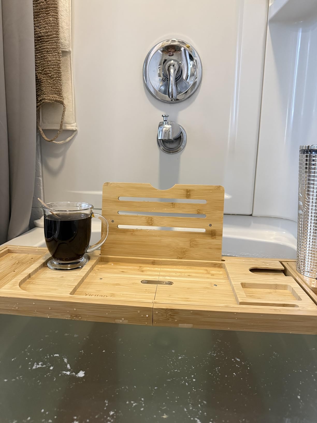 Yirilan Teak Bathtub Tray for Tub, Bath Table Tray for Tub Wood, Bathtub Caddy, Luxury Gift for House Warming, Wedding, Bridal Shower, Anniversary - Customer Photo 2
