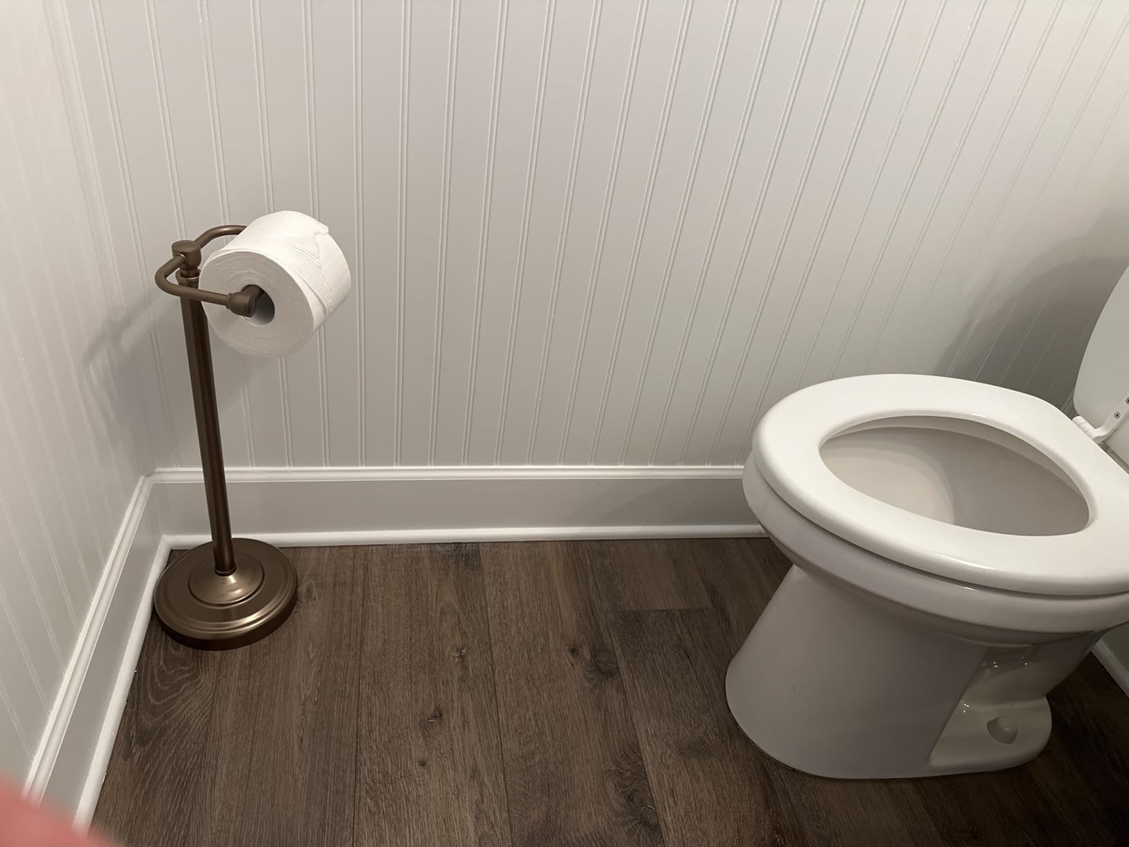 Toilet Paper Holder Stand, Brushed Brass Toilet Paper Holder Free Standing, Post Pivoting Design & Stable Weighted Base SUS304 Stainless Steel for Bathroom(Mega Roll) - Customer Photo 3