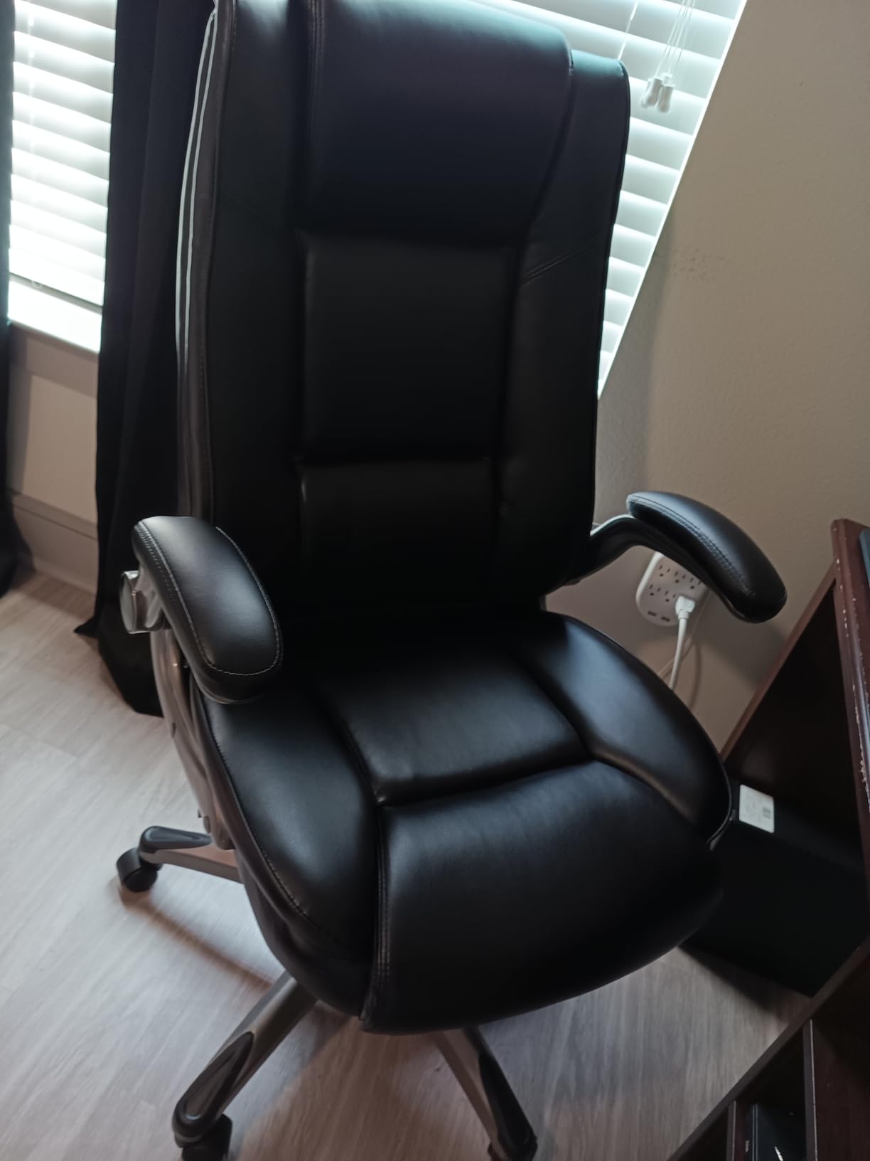COLAMY Leather Executive Office Chair - High Back Home Computer Desk Chair with Padded Flip-up Arms, Adjustable Tilt Lock, Swivel Rolling Ergonomic Chair for Adult Working Study, Black - Customer Photo 1