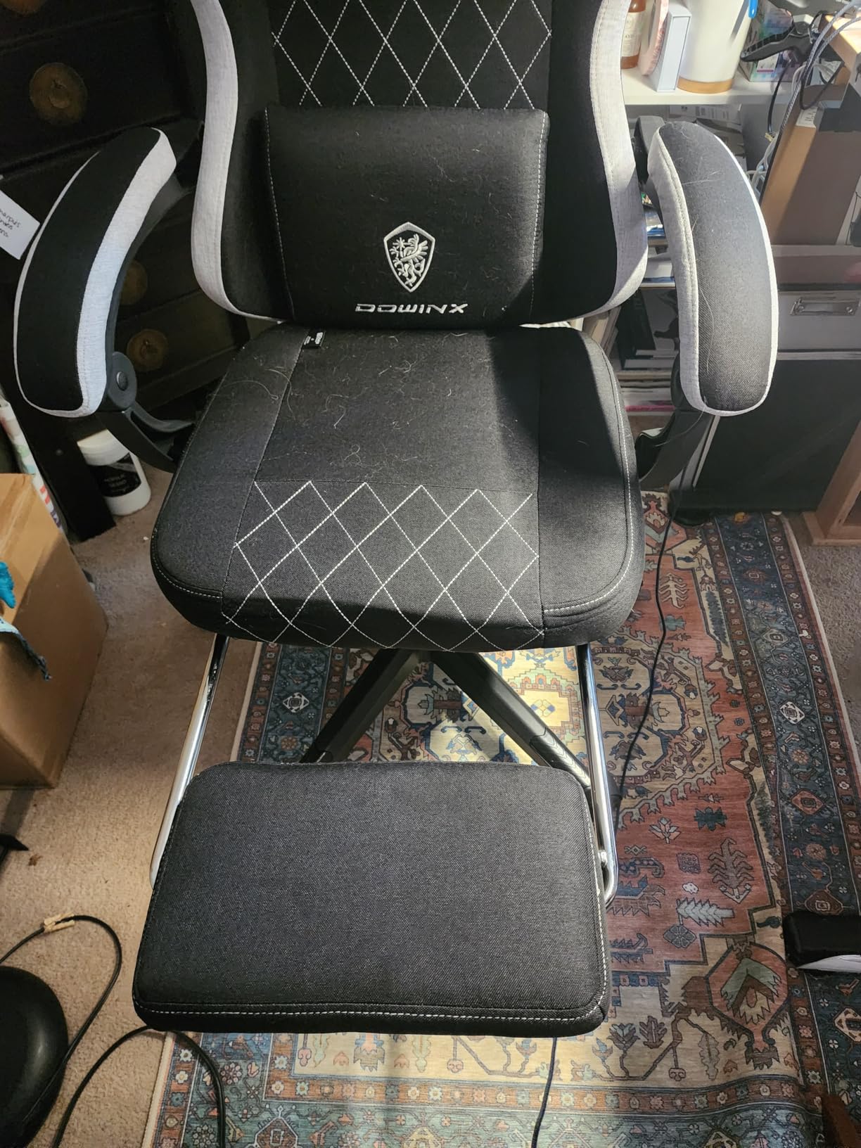 Dowinx Gaming Chair Fabric with Pocket Spring Cushion, High Back Ergonomic Computer Chair with Footrest for Adults, Massage Lumbar Support Swivel Game Chair for Office Gaming 300LBS, Black and Gray - Customer Photo 2